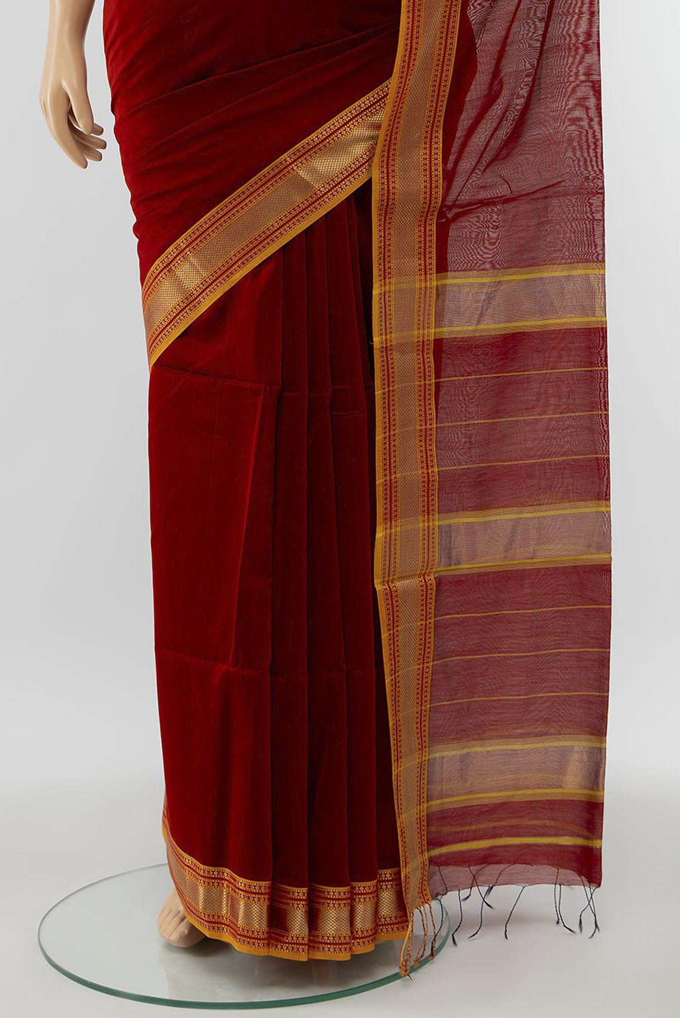 Maroon Maheshwari Silk Cotton Saree - Image 3