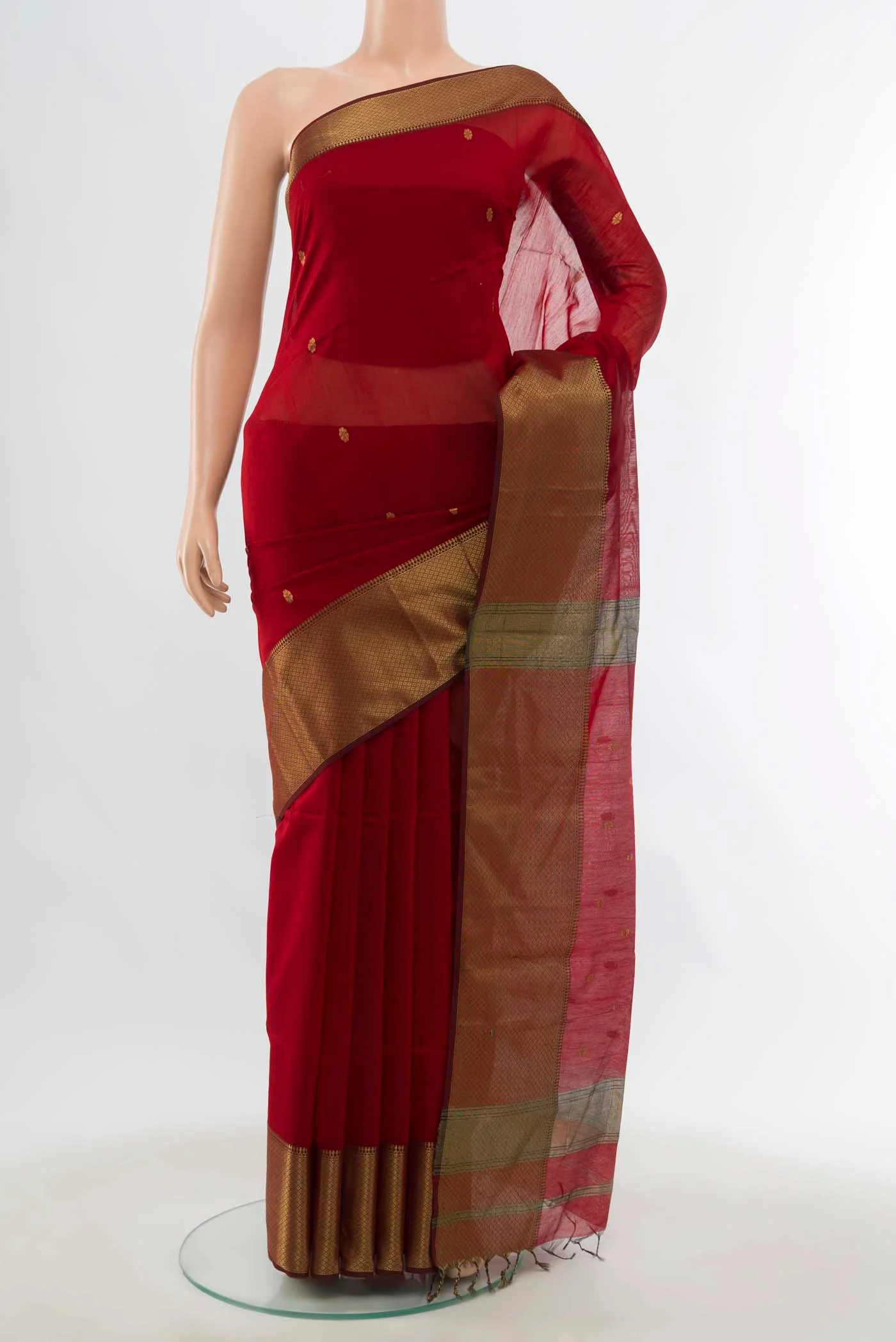 Maroon Maheshwari Silk Cotton Saree