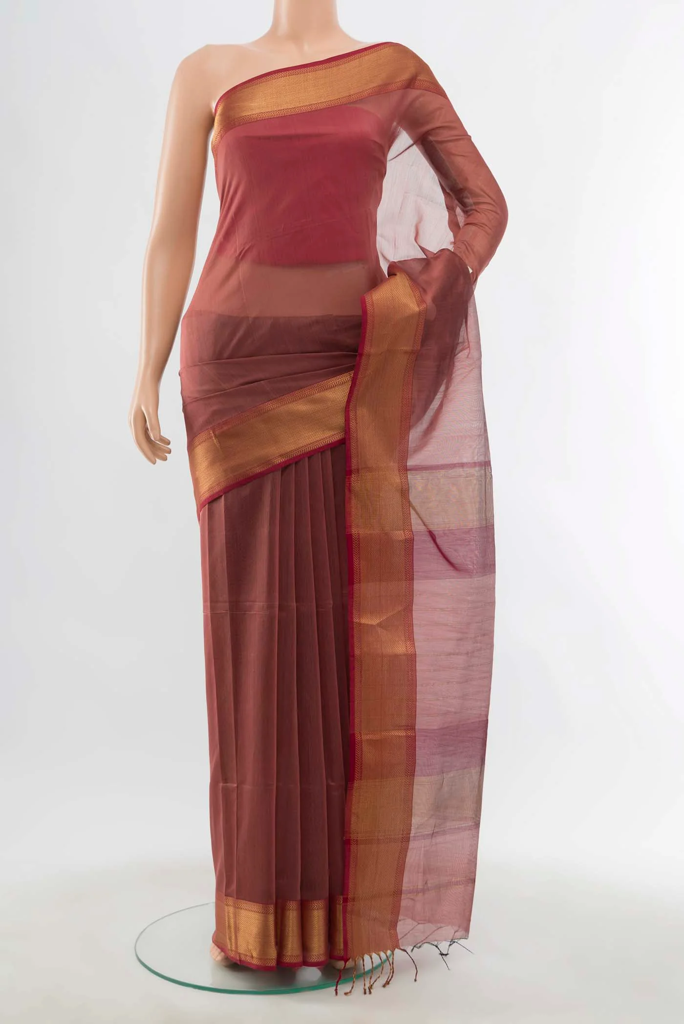 Maroon Maheshwari Silk Cotton Saree
