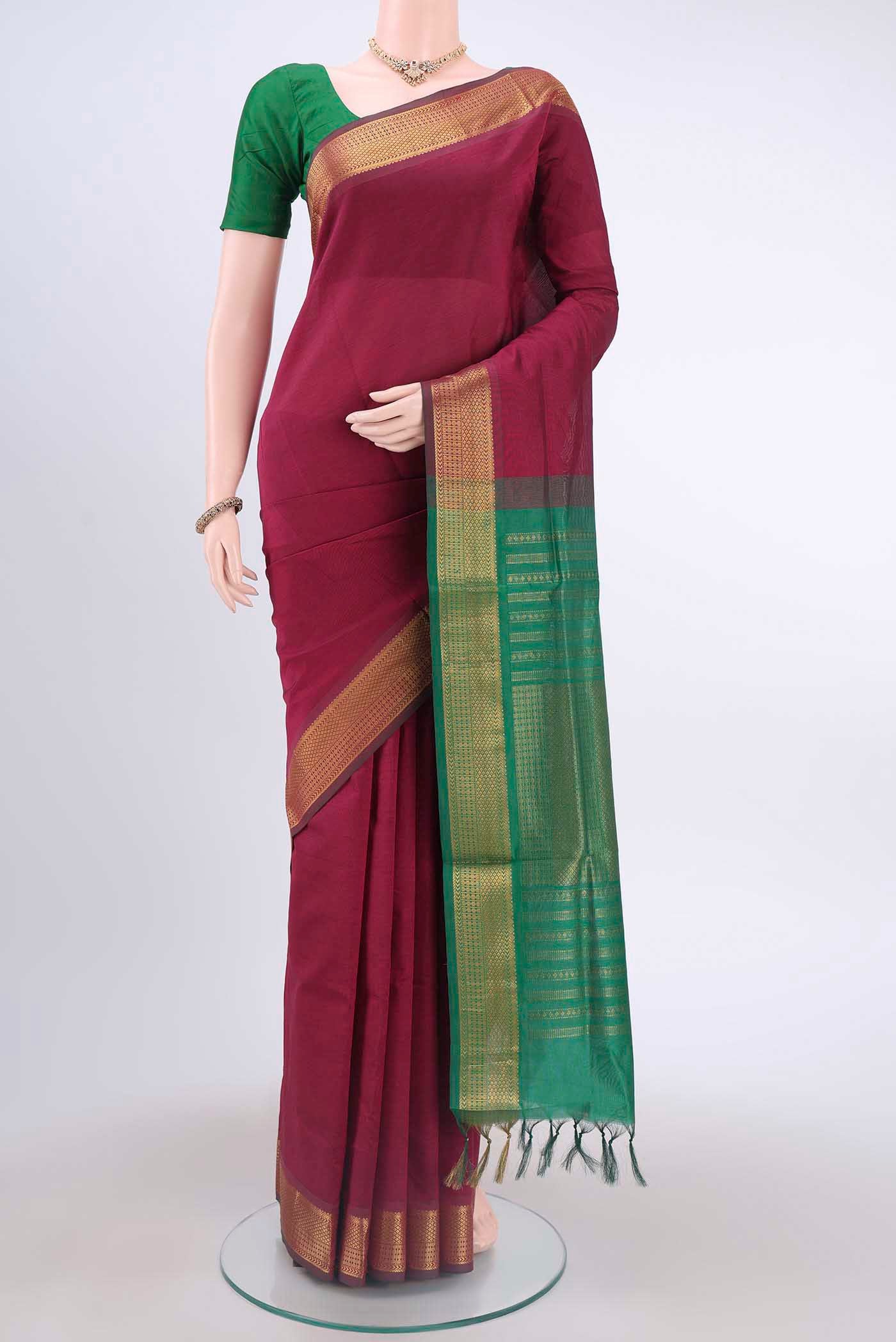 Maroon Blended Poly Cotton Saree