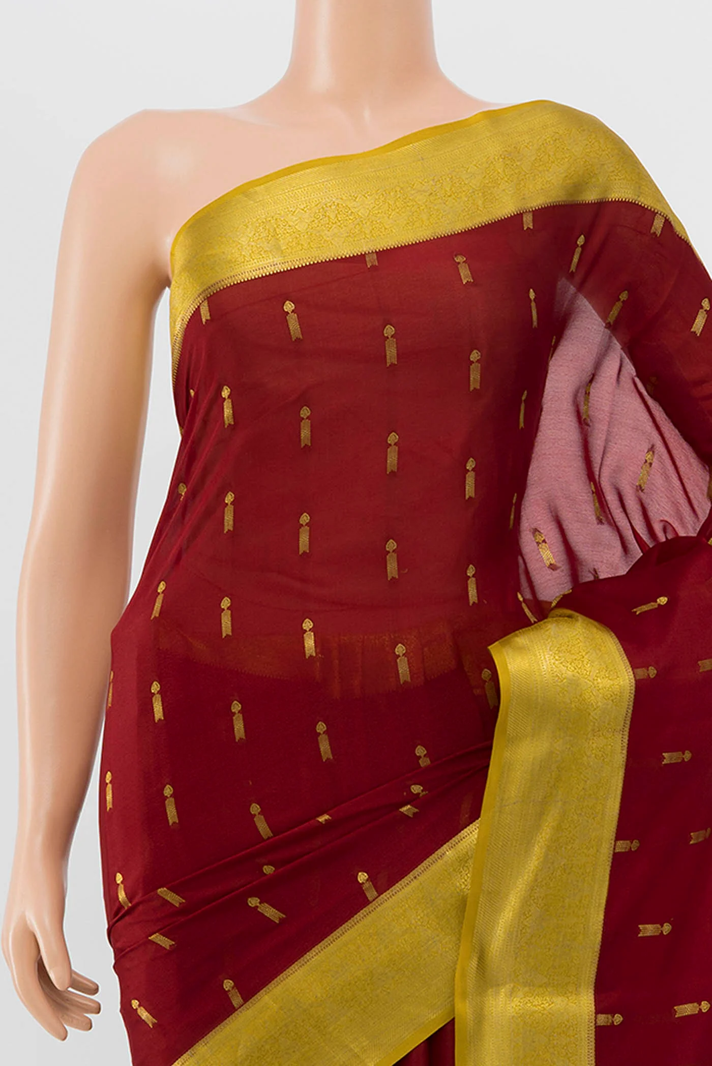 Maroon Mysore Crepe Saree - Image 2