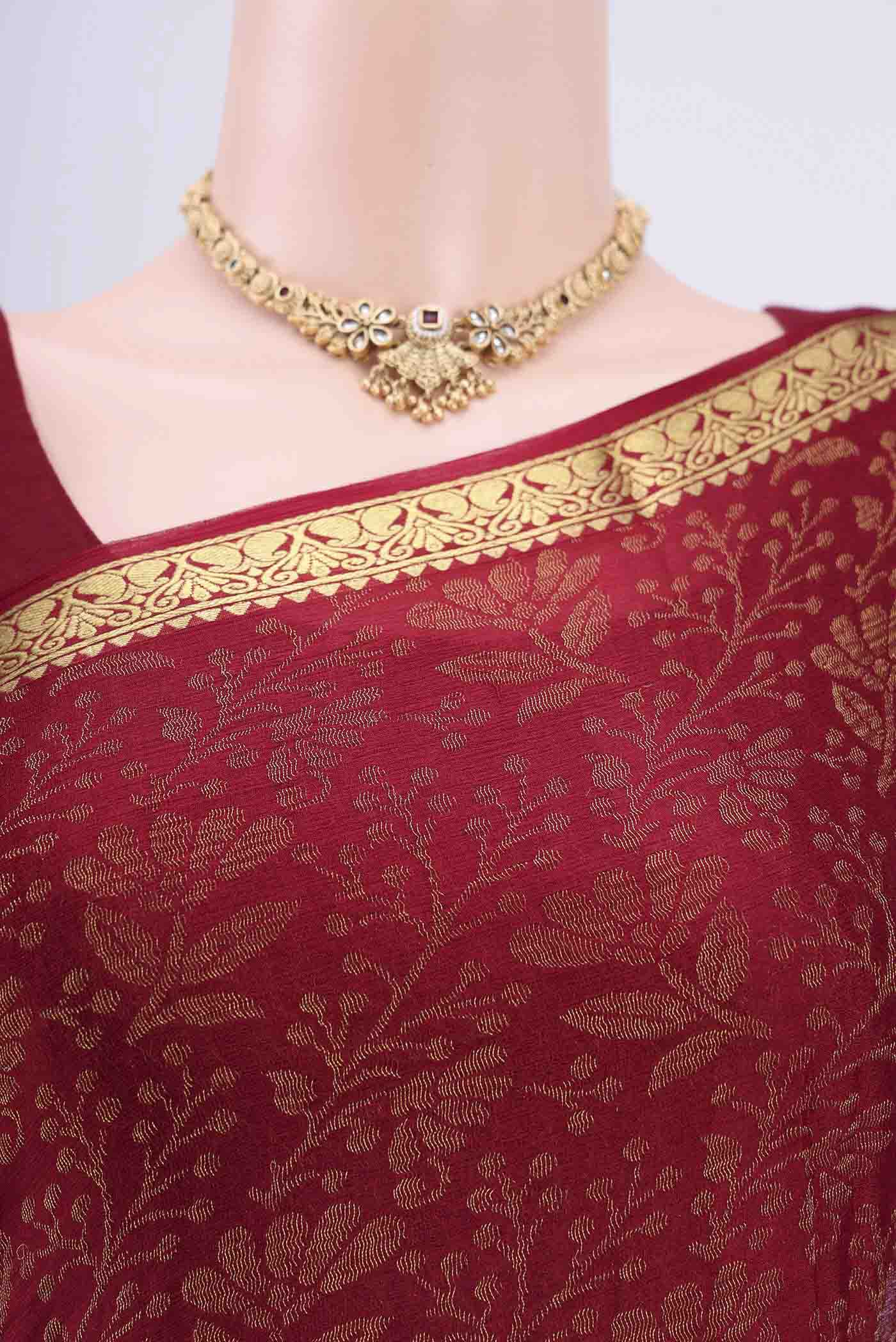 Maroon Mysore Crepe Saree - Image 2