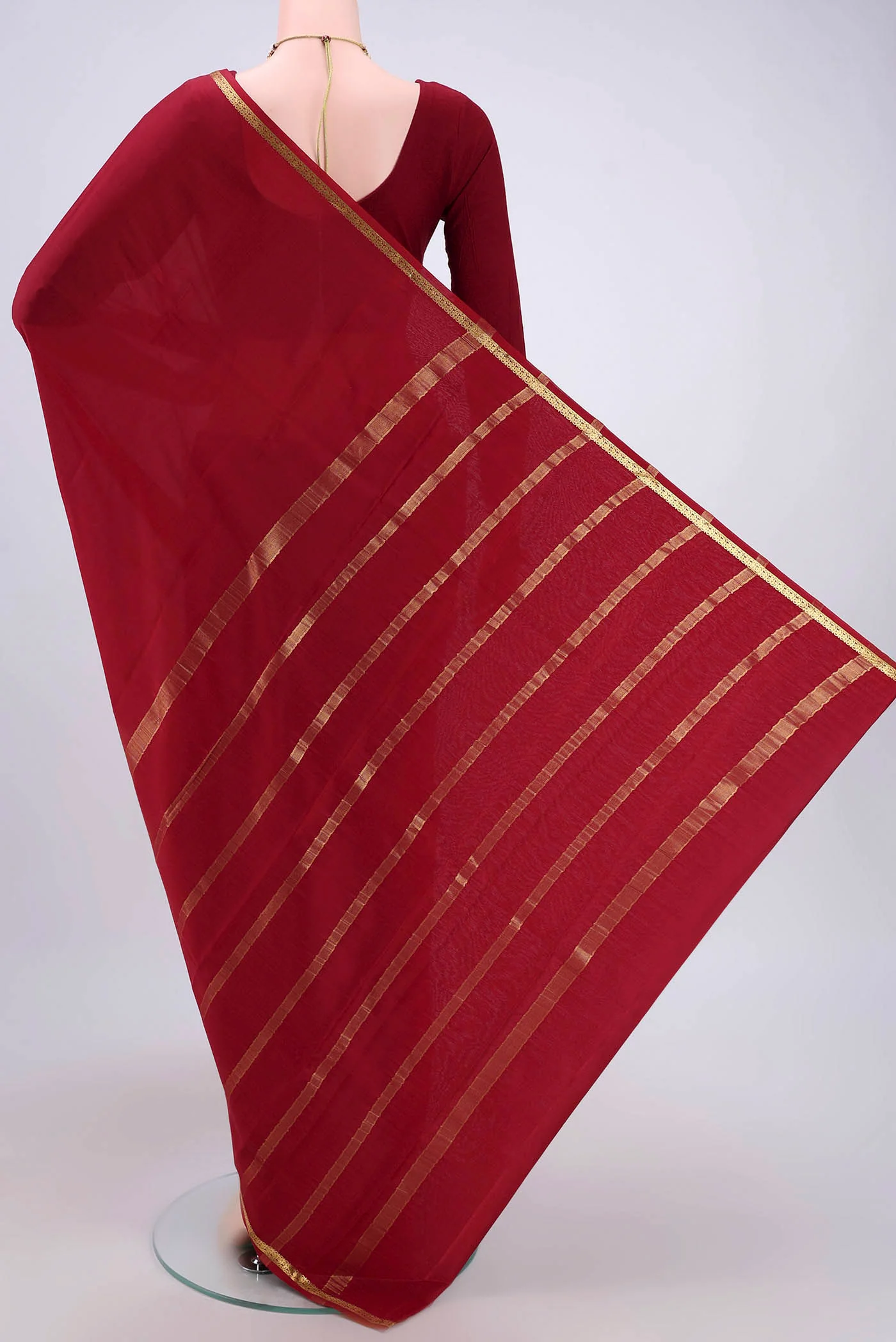Maroon Mysore Crepe Saree - Image 3