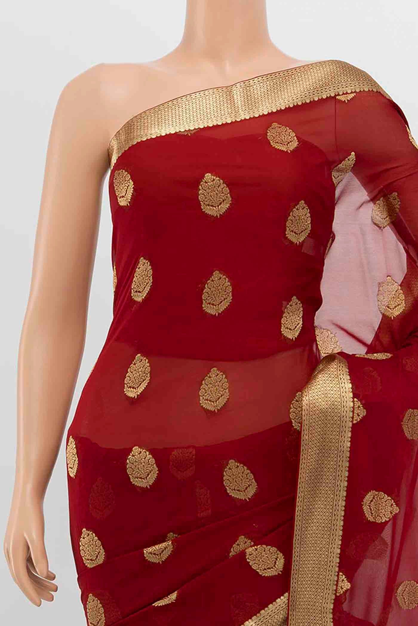 Maroon Mysore Georgette Saree - Image 2