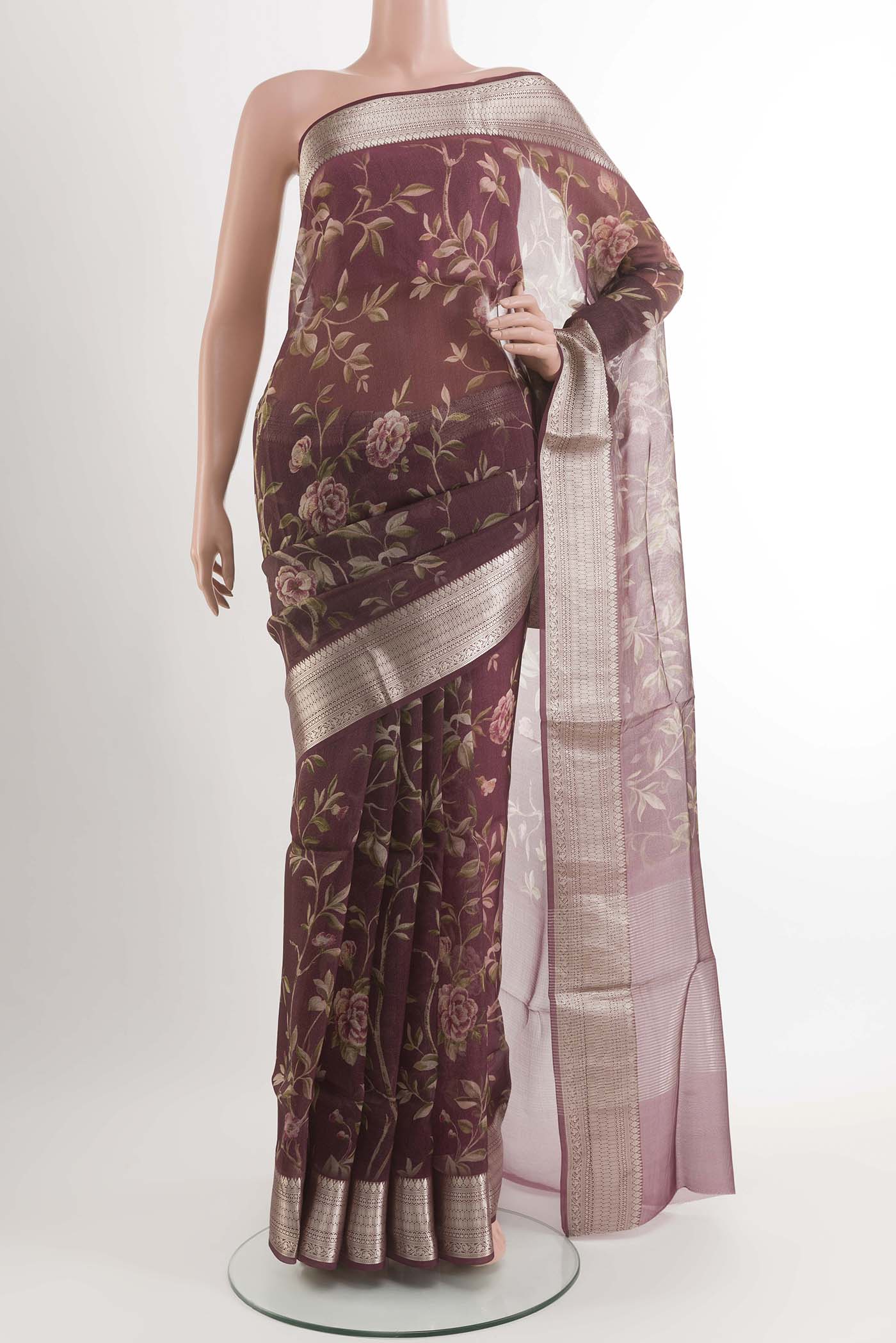 Maroon Organza Silk Saree