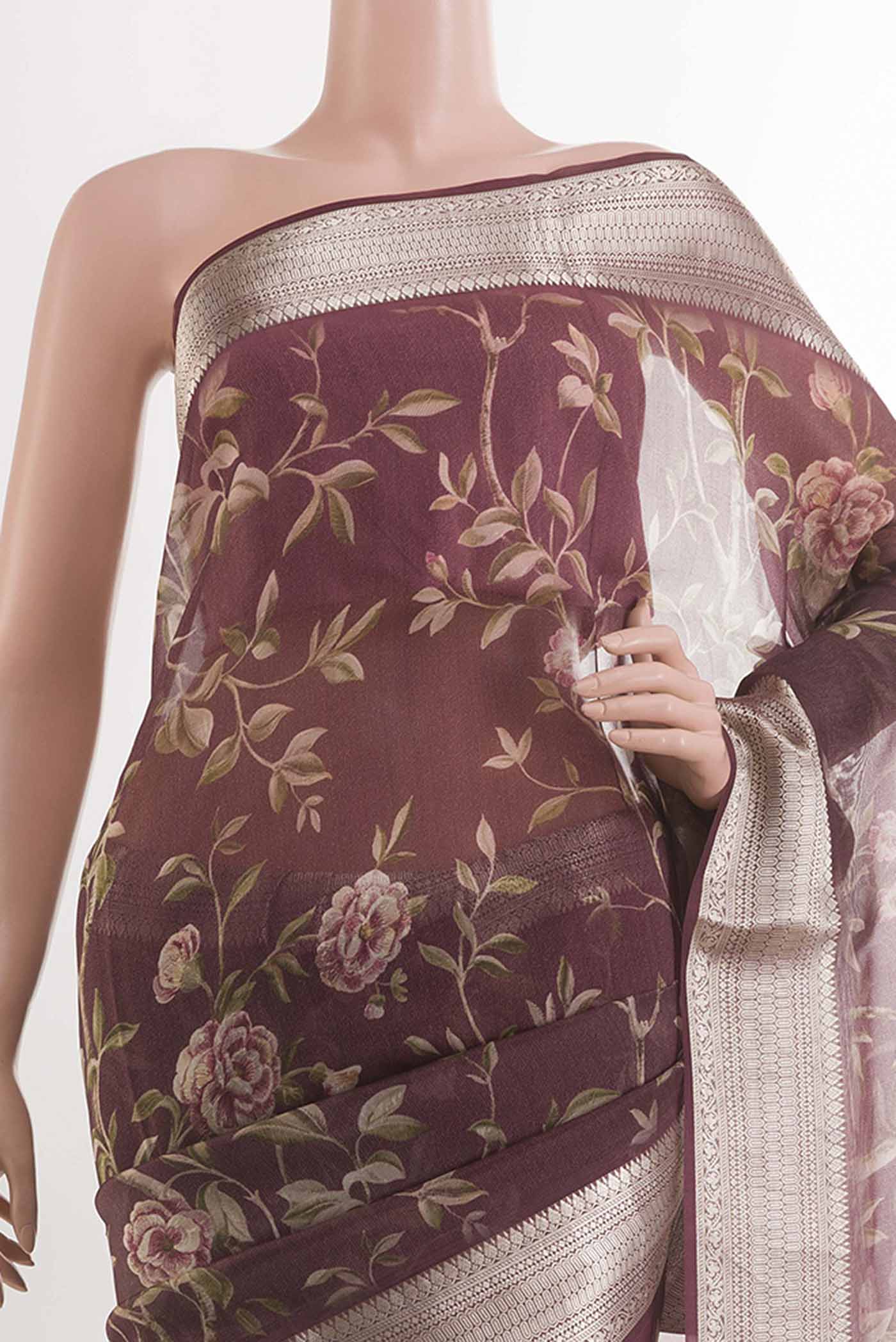Maroon Organza Silk Saree - Image 2