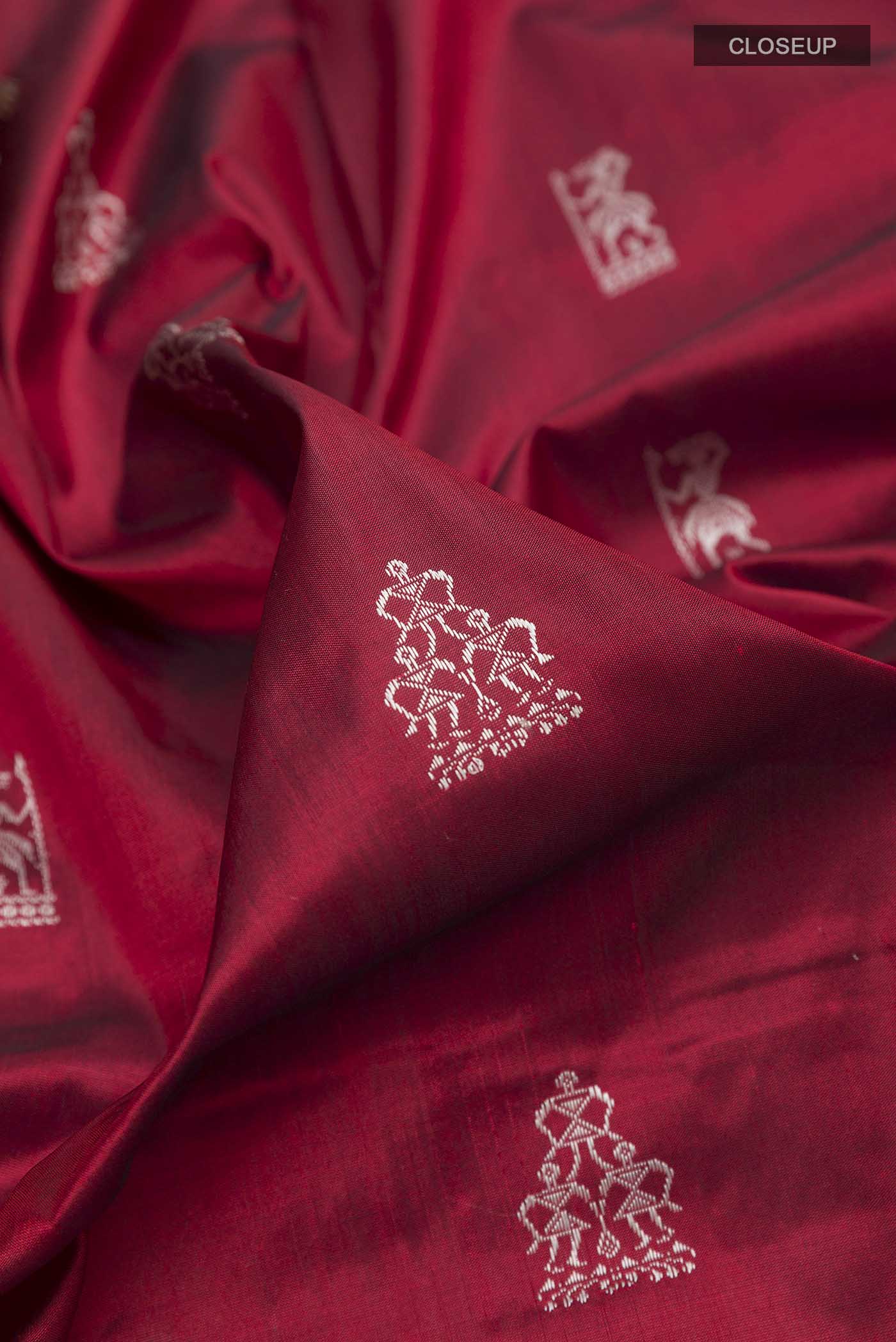 Maroon Orissa Silk Saree - Image 2