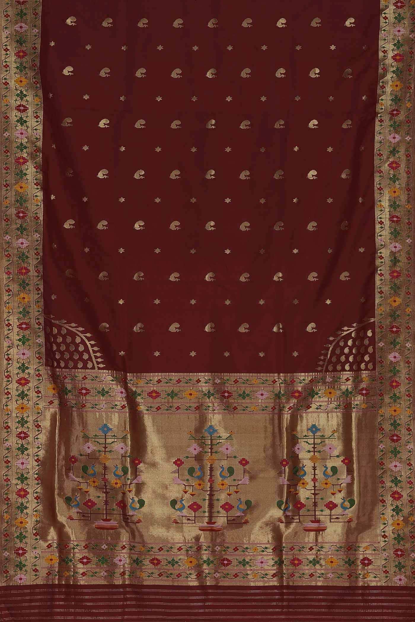 Pure Silk Pure Zari Maroon Paithani Saree - Image 4