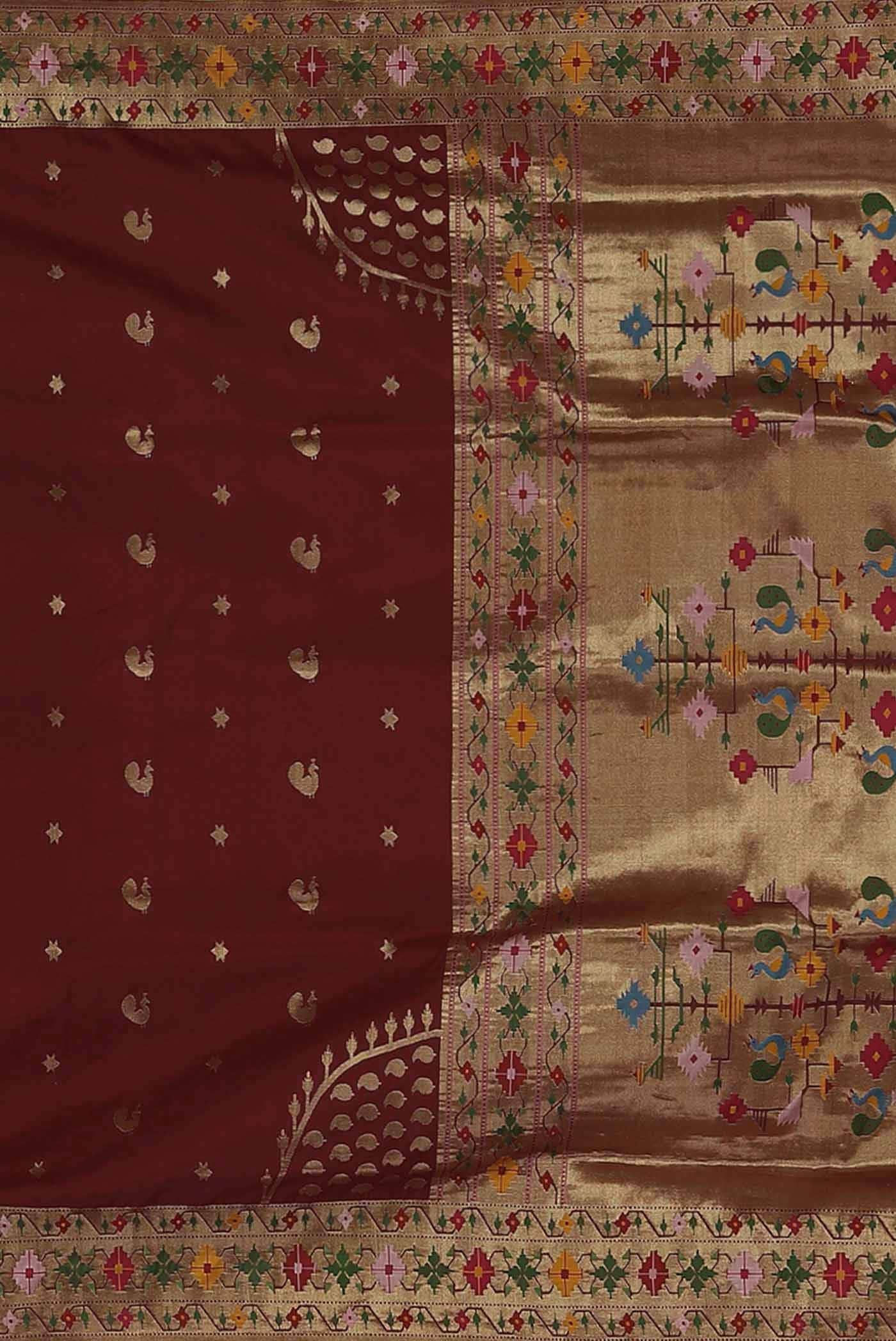 Pure Silk Pure Zari Maroon Paithani Saree - Image 5