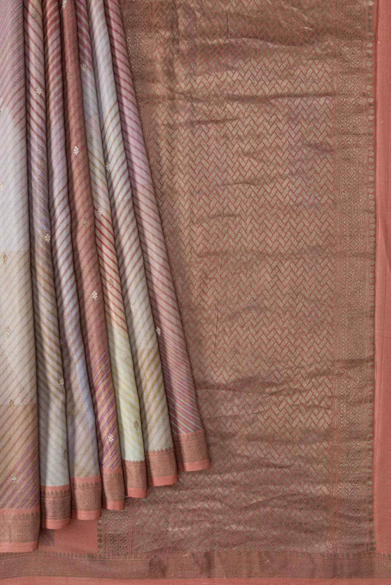 Maroon Pink and Blue Dual Tone Mysore Crepe Sareenf2767169 - Image 2