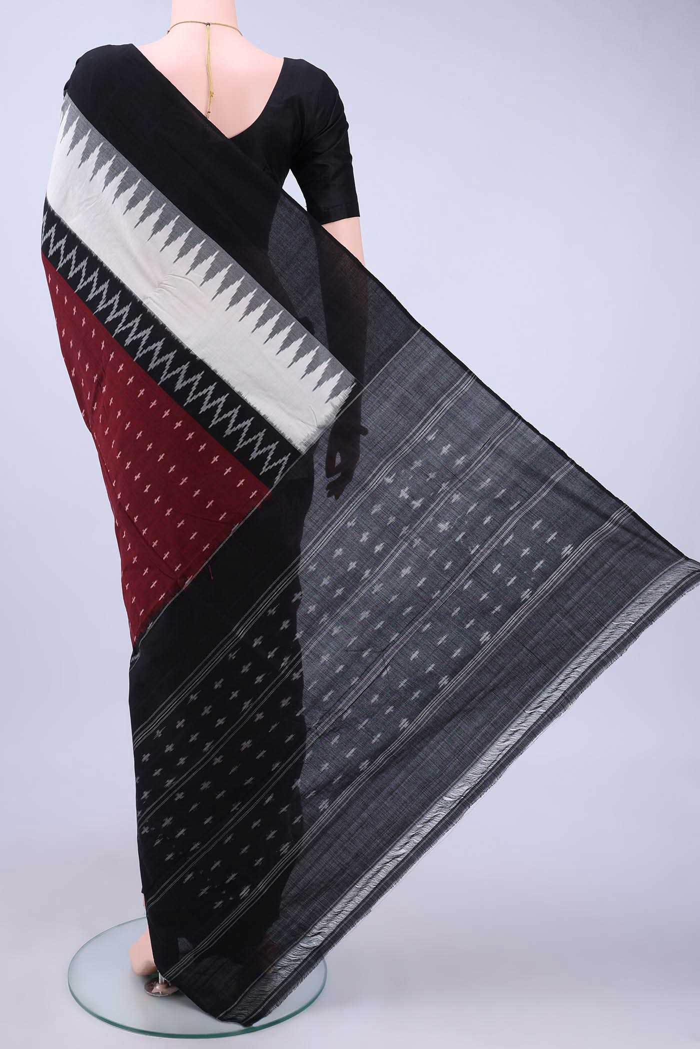 Maroon Pochampally Cotton Saree - Image 2