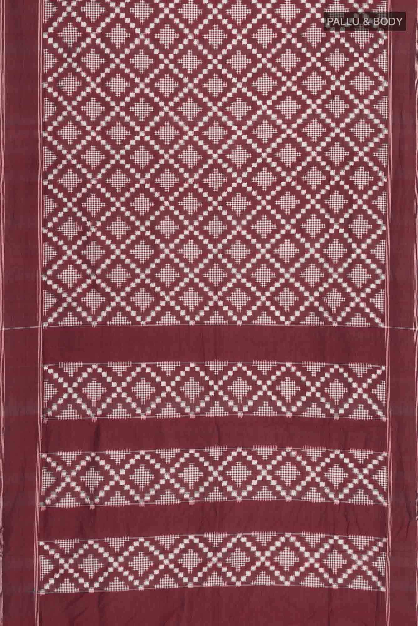 Maroon Pochampally Cotton Saree - Image 3