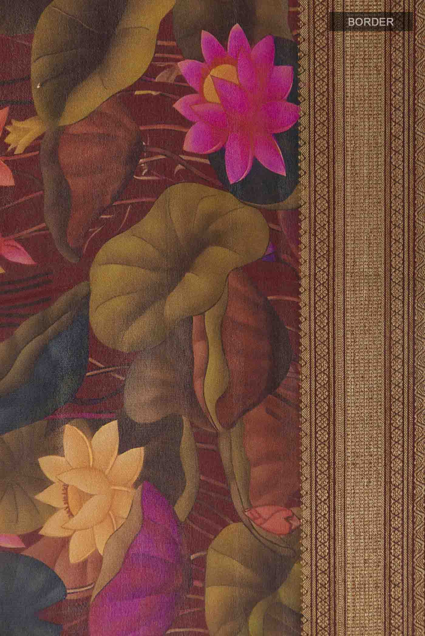 Maroon Printed Silk Saree - Image 3