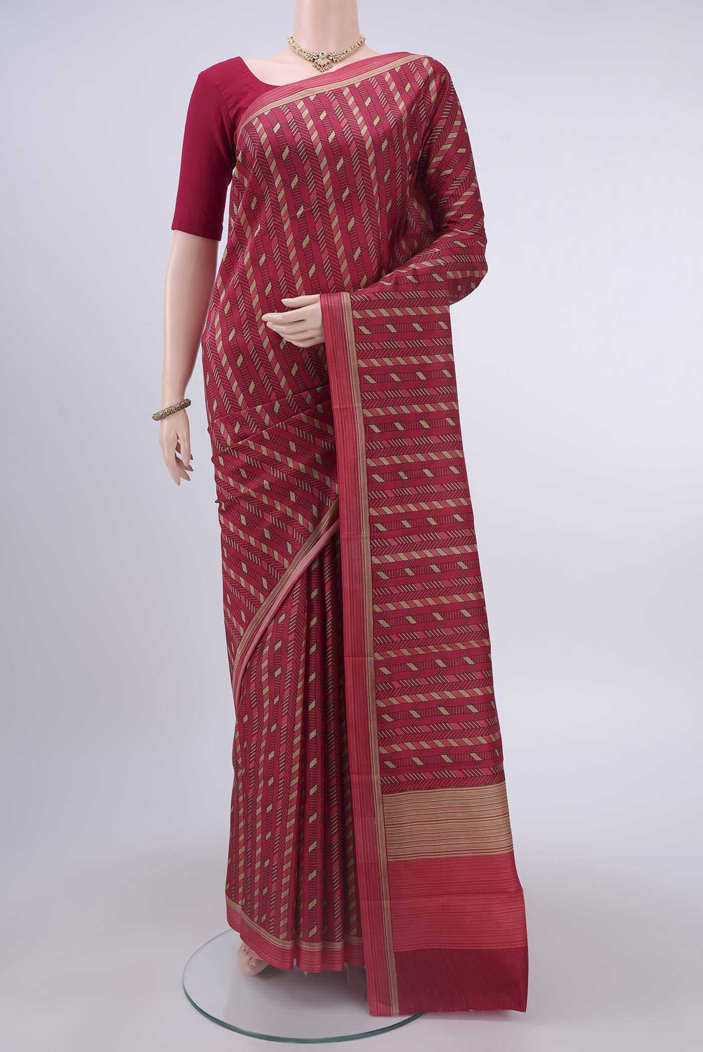 Maroon Printed Silk Saree
