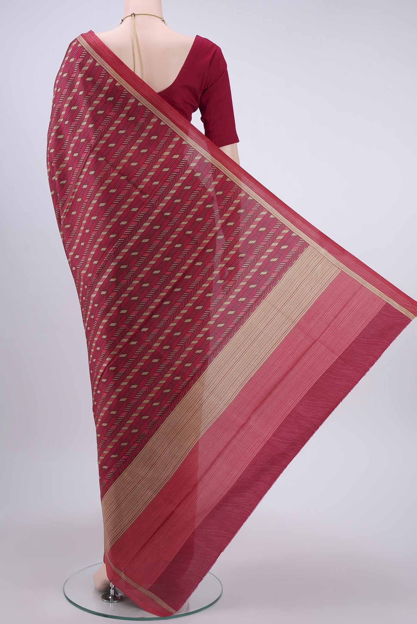 Maroon Printed Silk Saree - Image 3