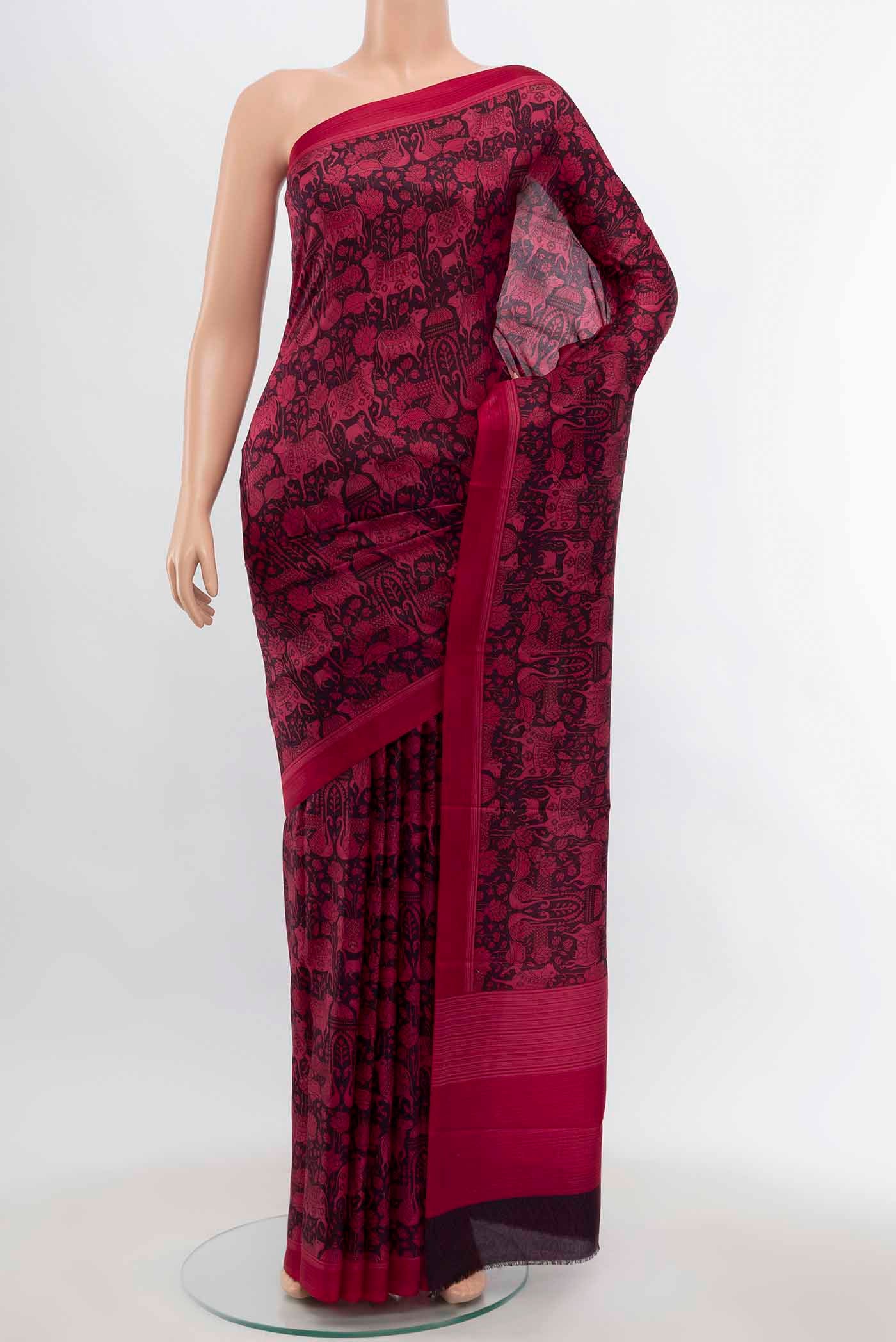 Maroon Printed Silk Saree