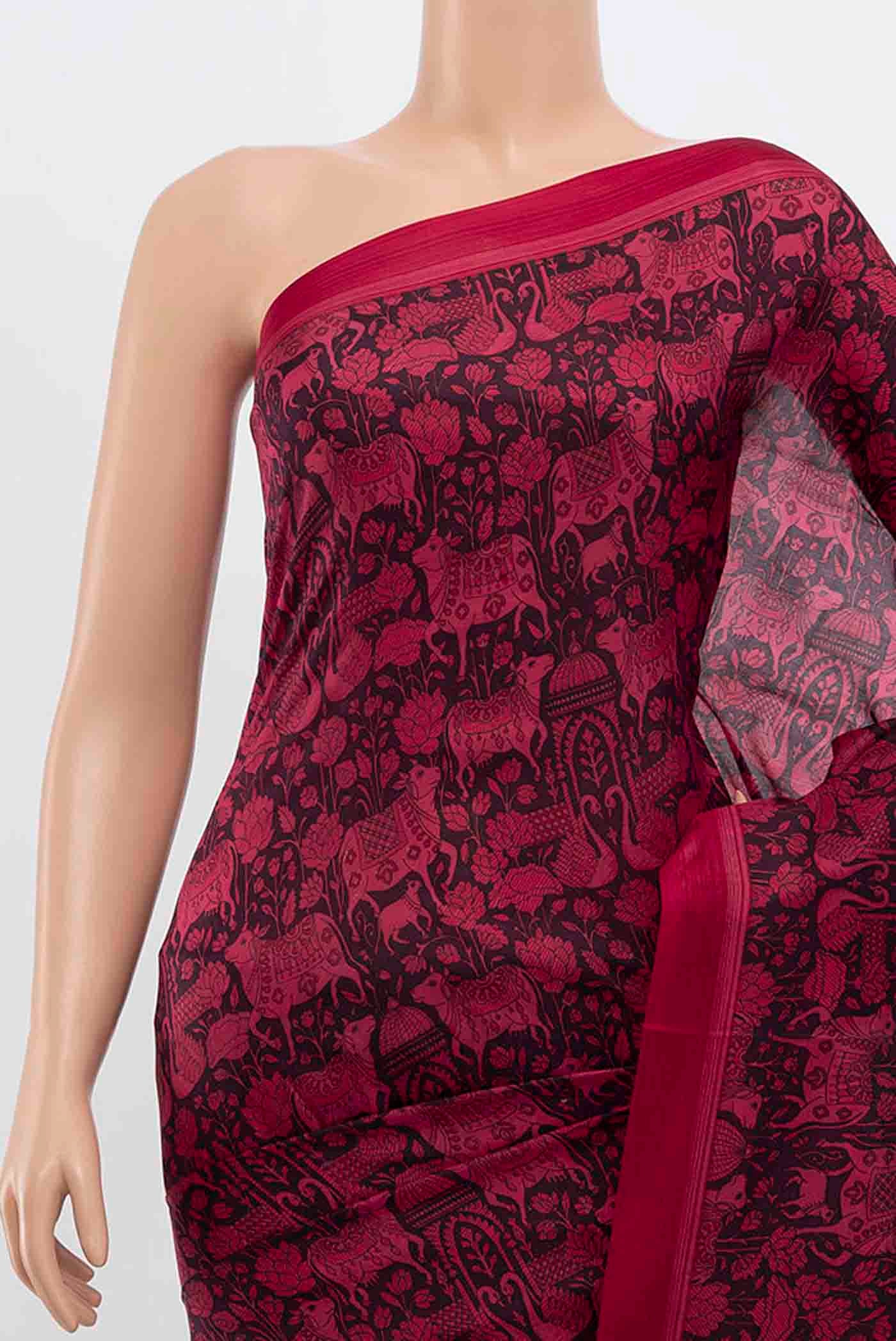 Maroon Printed Silk Saree - Image 2