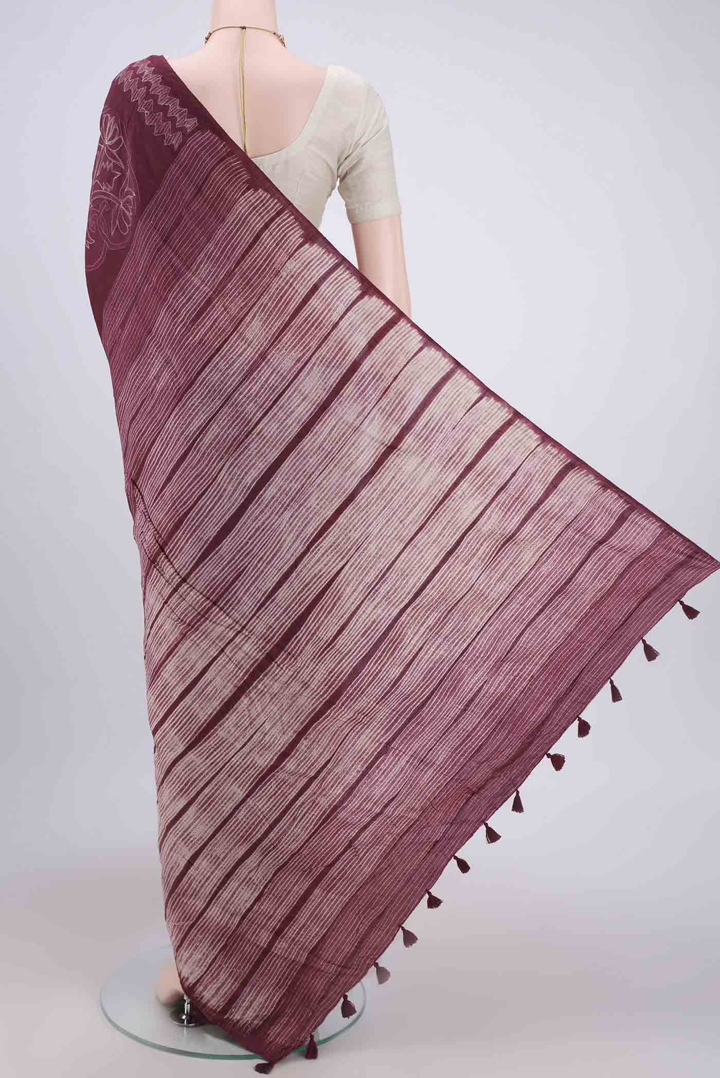 Maroon Tussar Silk Saree - Image 3