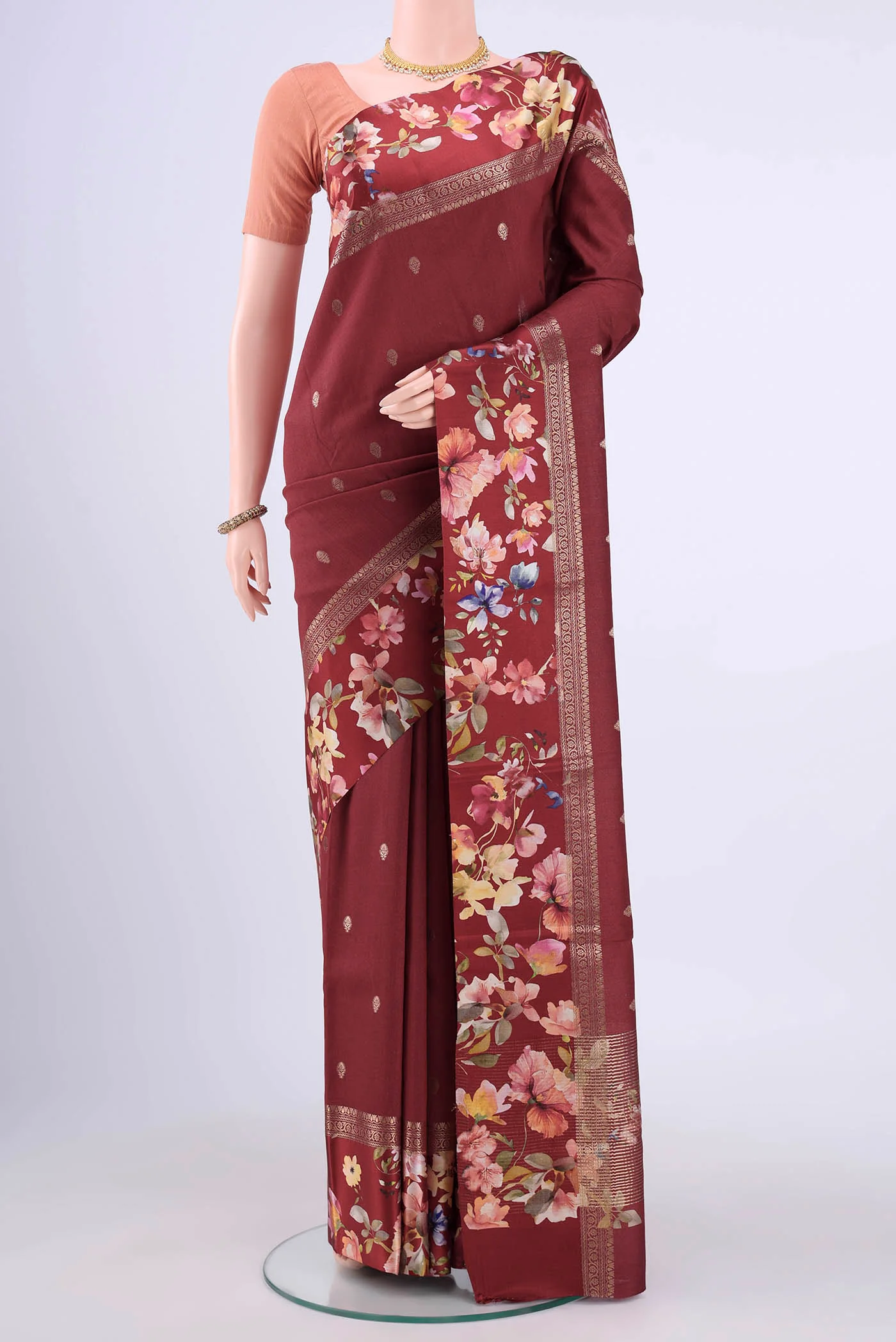Maroon Printed Silk Saree