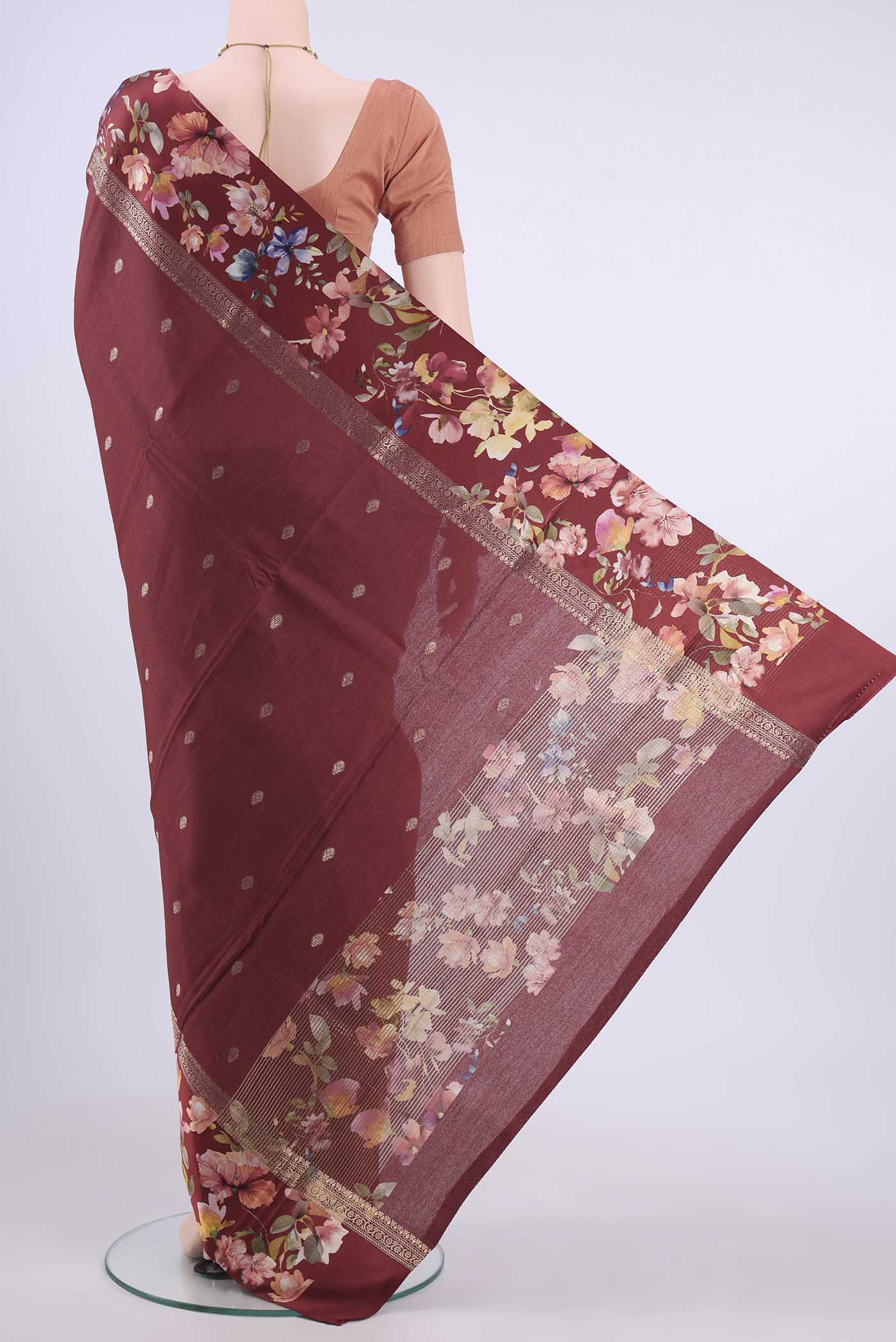 Maroon Printed Silk Saree - Image 3