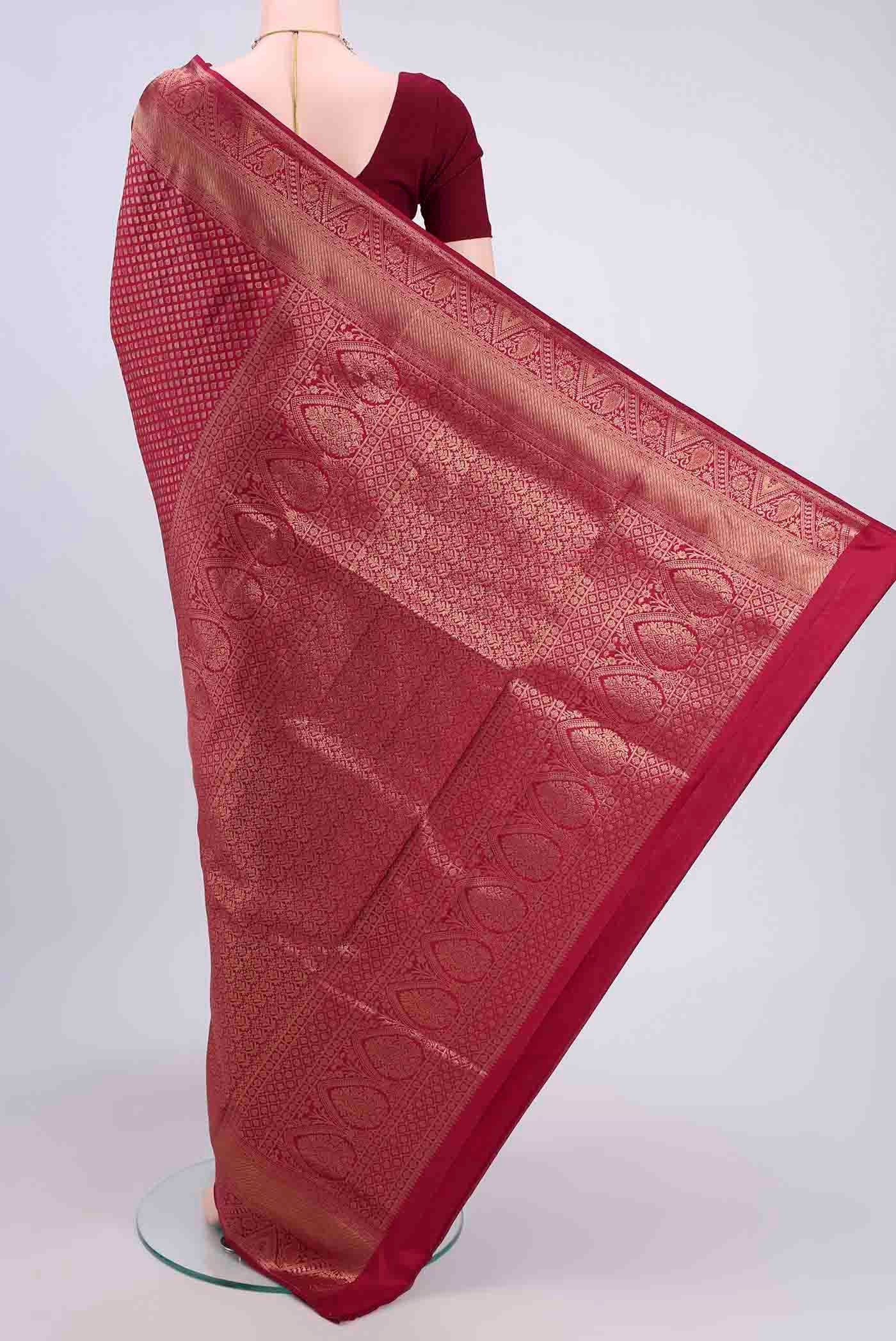 Maroon Soft Silk Saree - Image 3