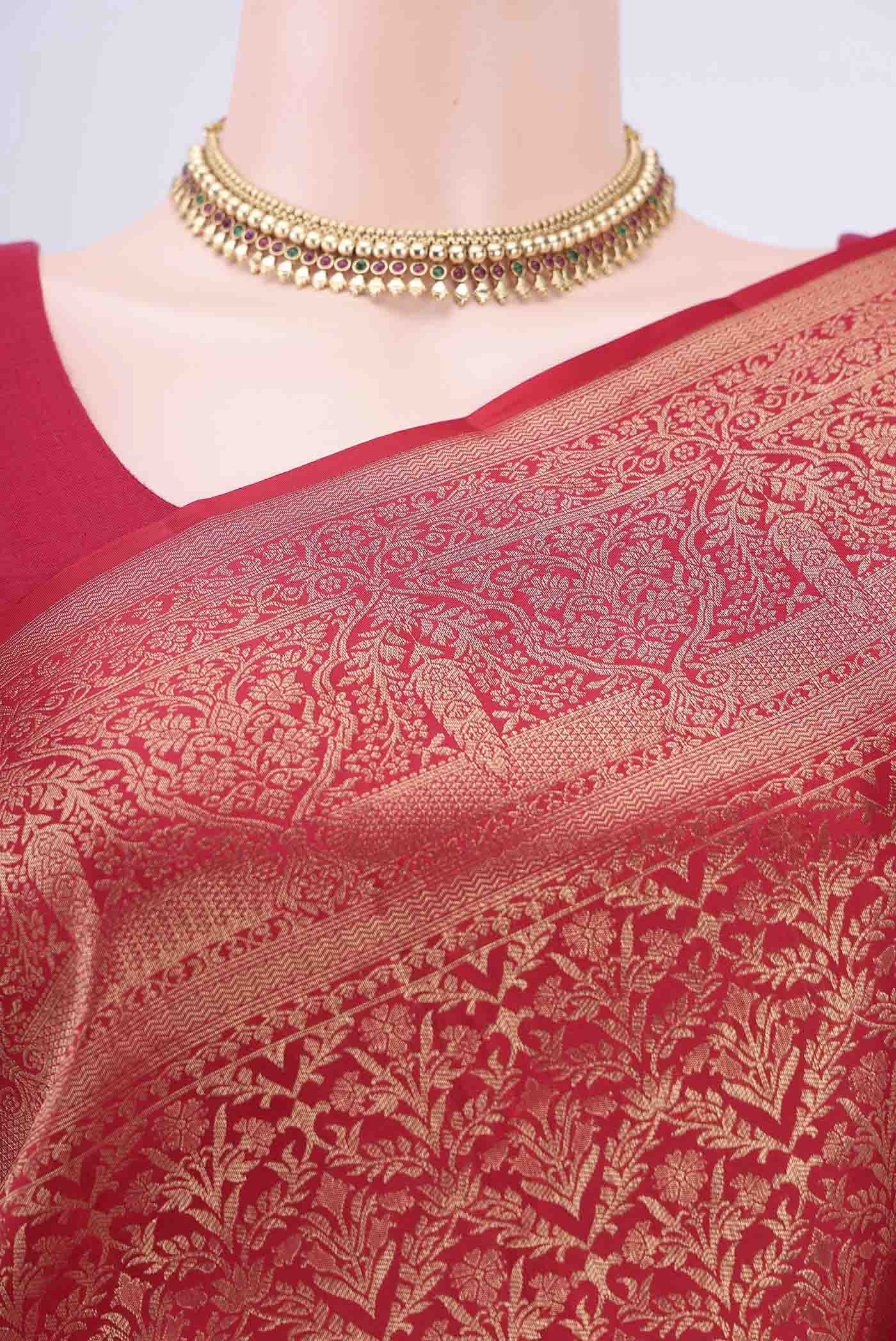 Imperial Red Soft Silk Saree - Image 2