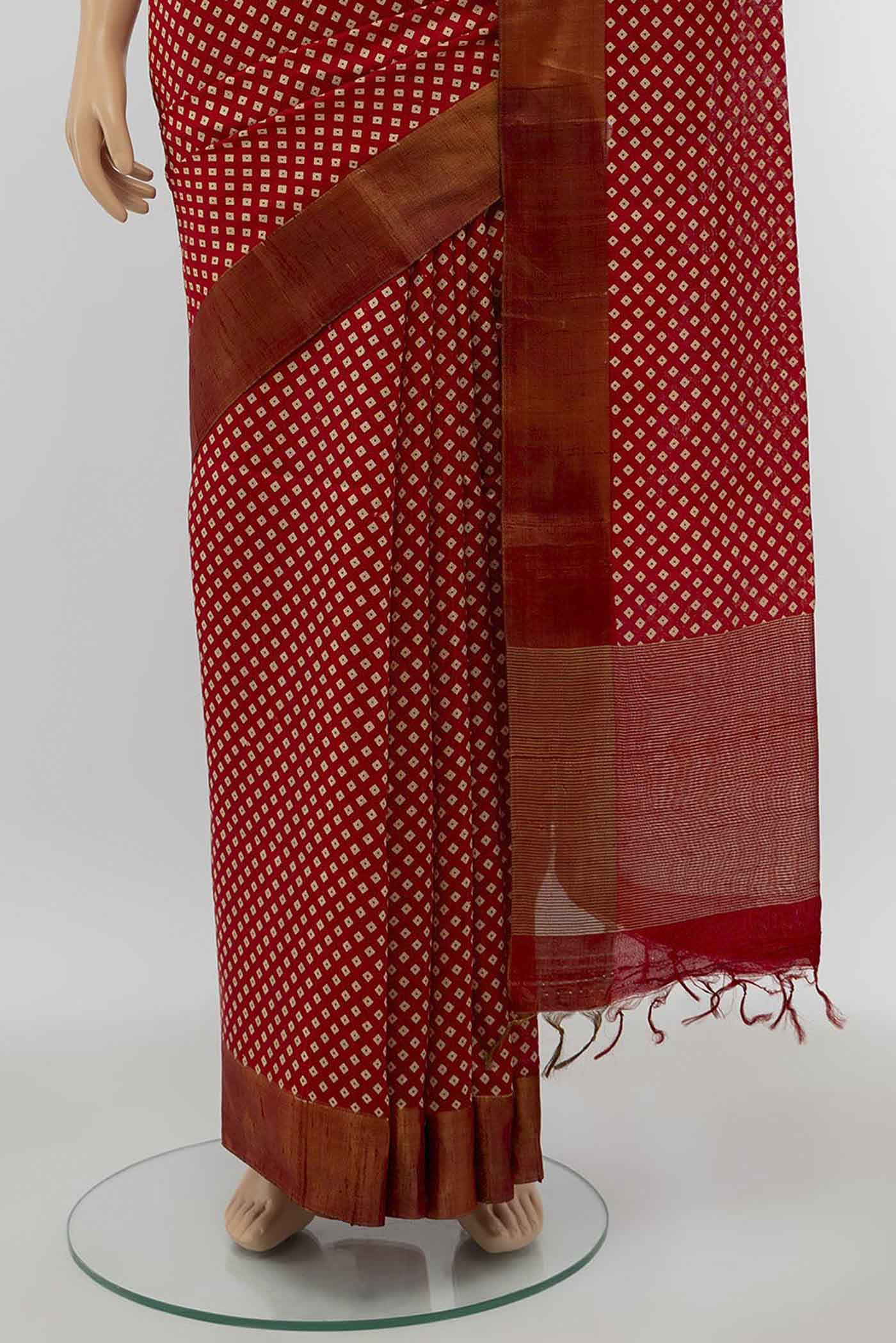 Maroon Tussar Silk Saree - Image 3