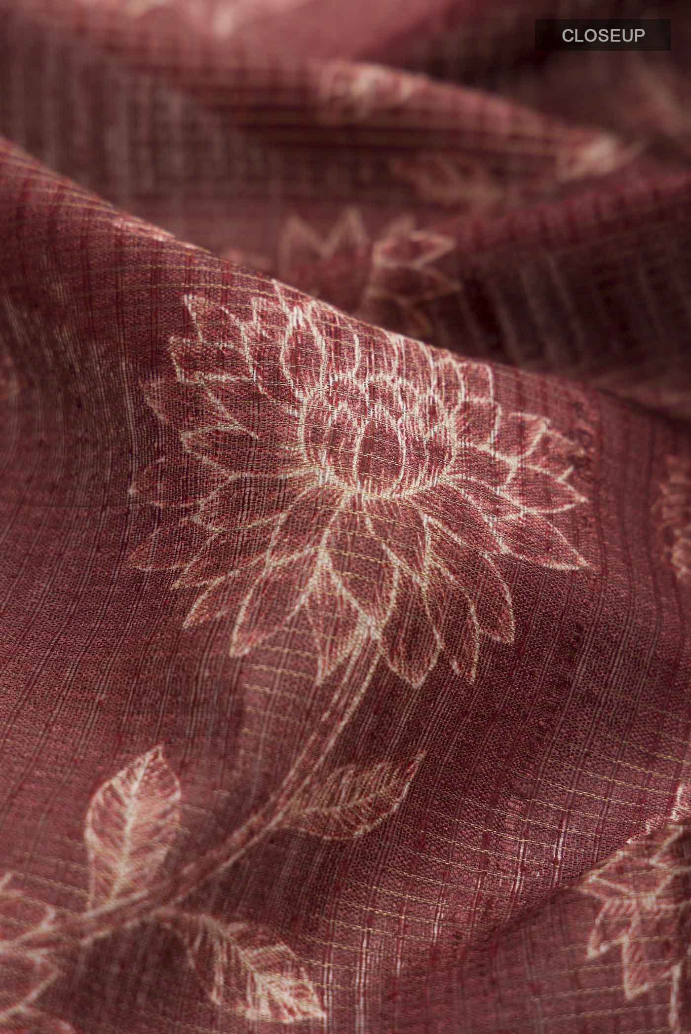 Maroon Tussar Silk Saree - Image 2