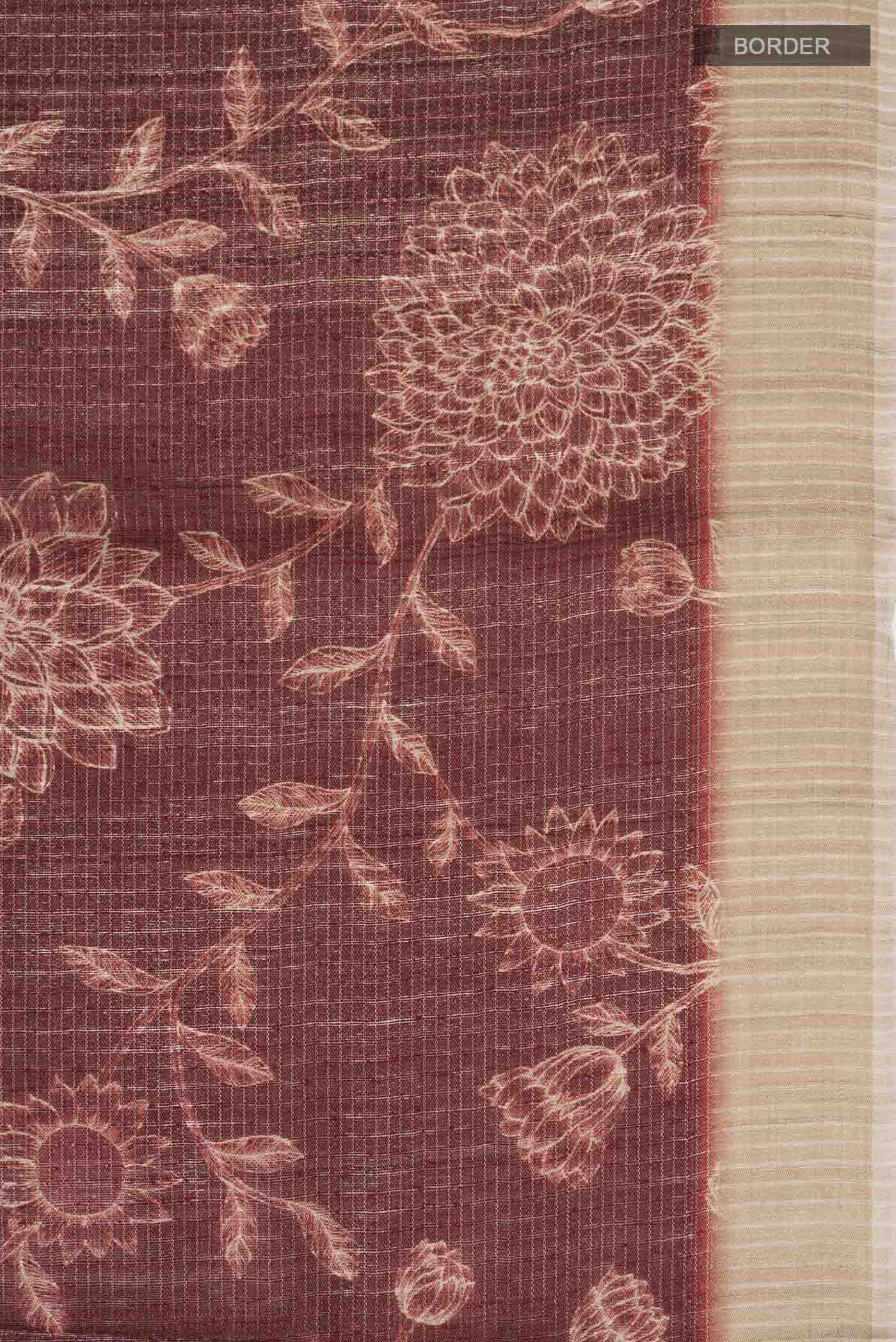 Maroon Tussar Silk Saree - Image 3