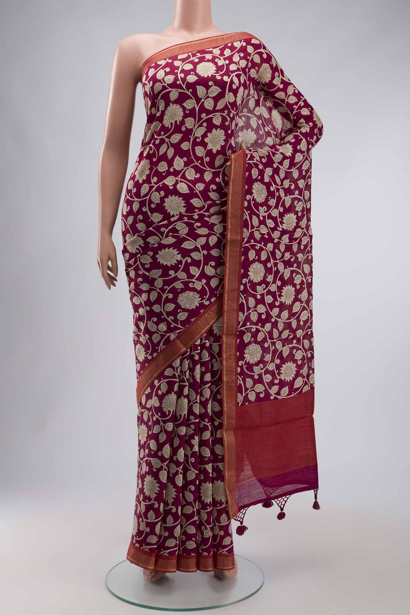 Maroon Tussar Silk Saree