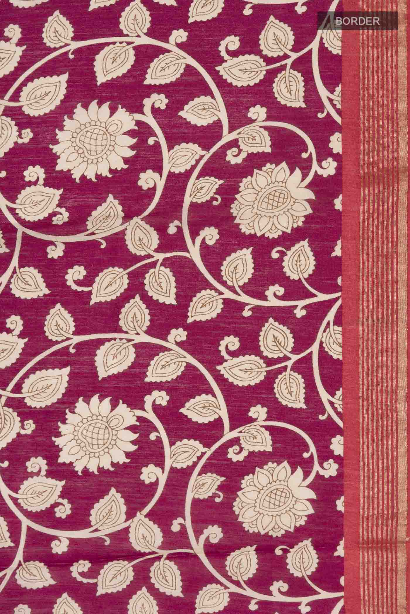 Maroon Tussar Silk Saree - Image 3