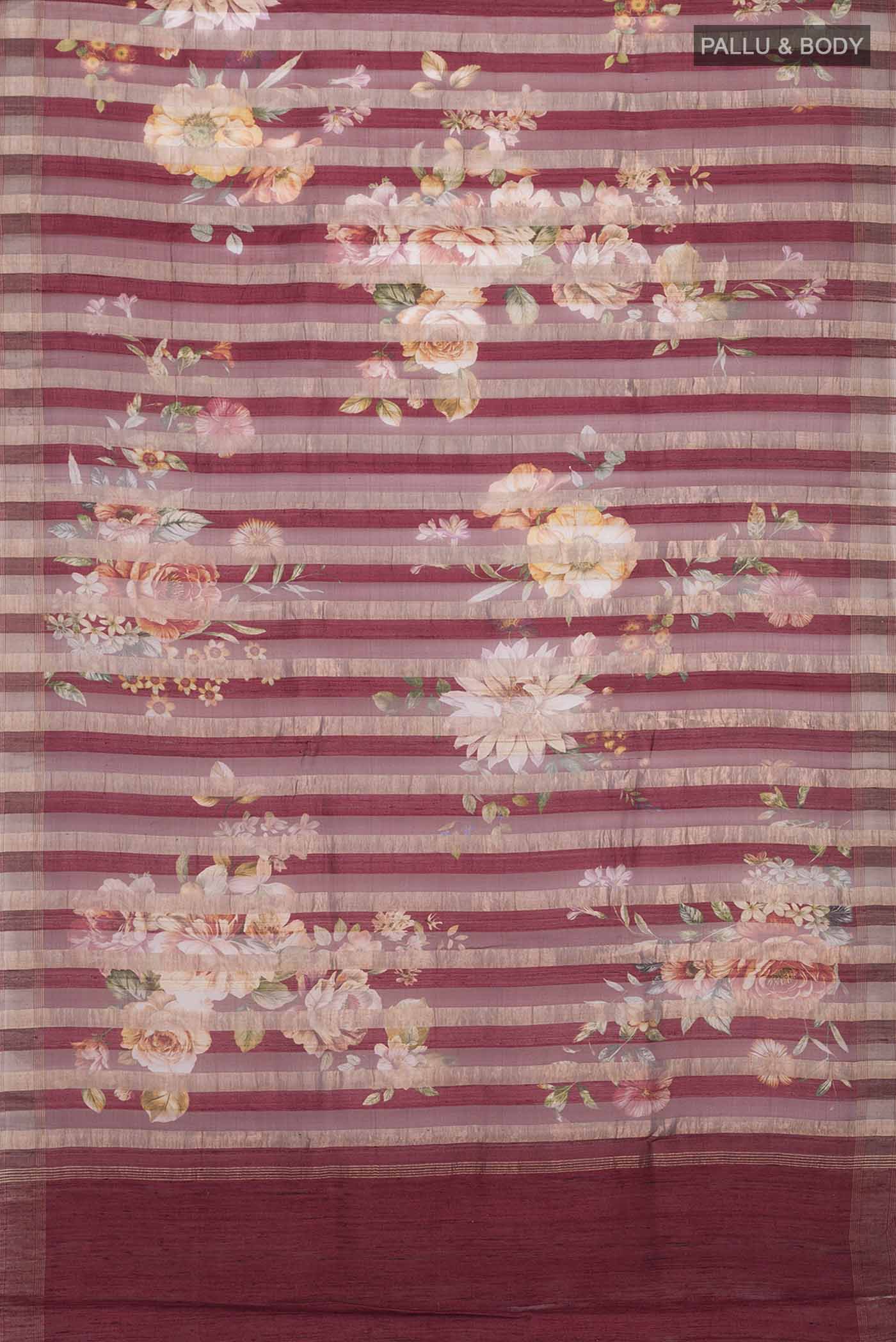 Maroon Tussar Silk Saree - Image 5