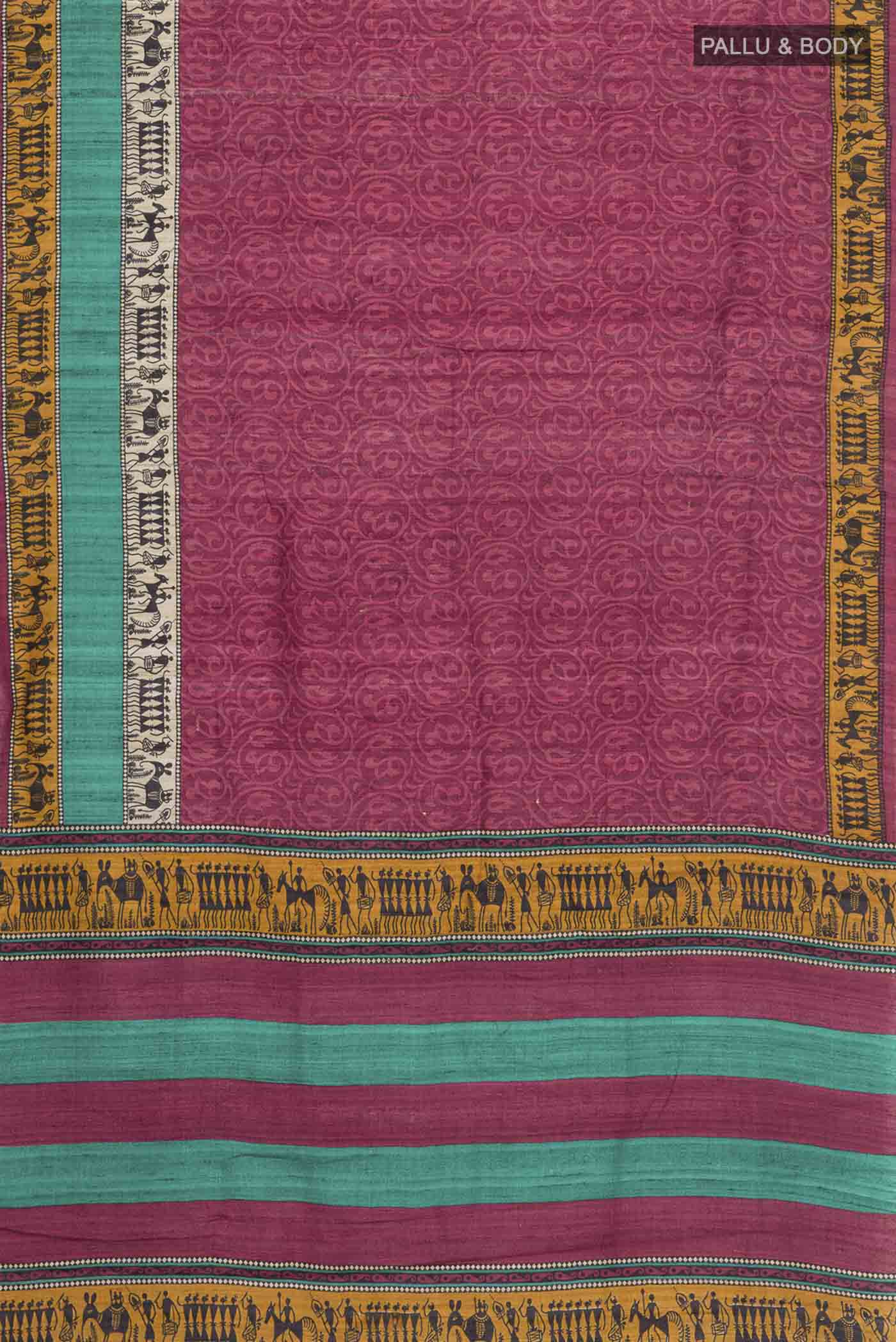 Maroon Tussar Silk Saree - Image 5