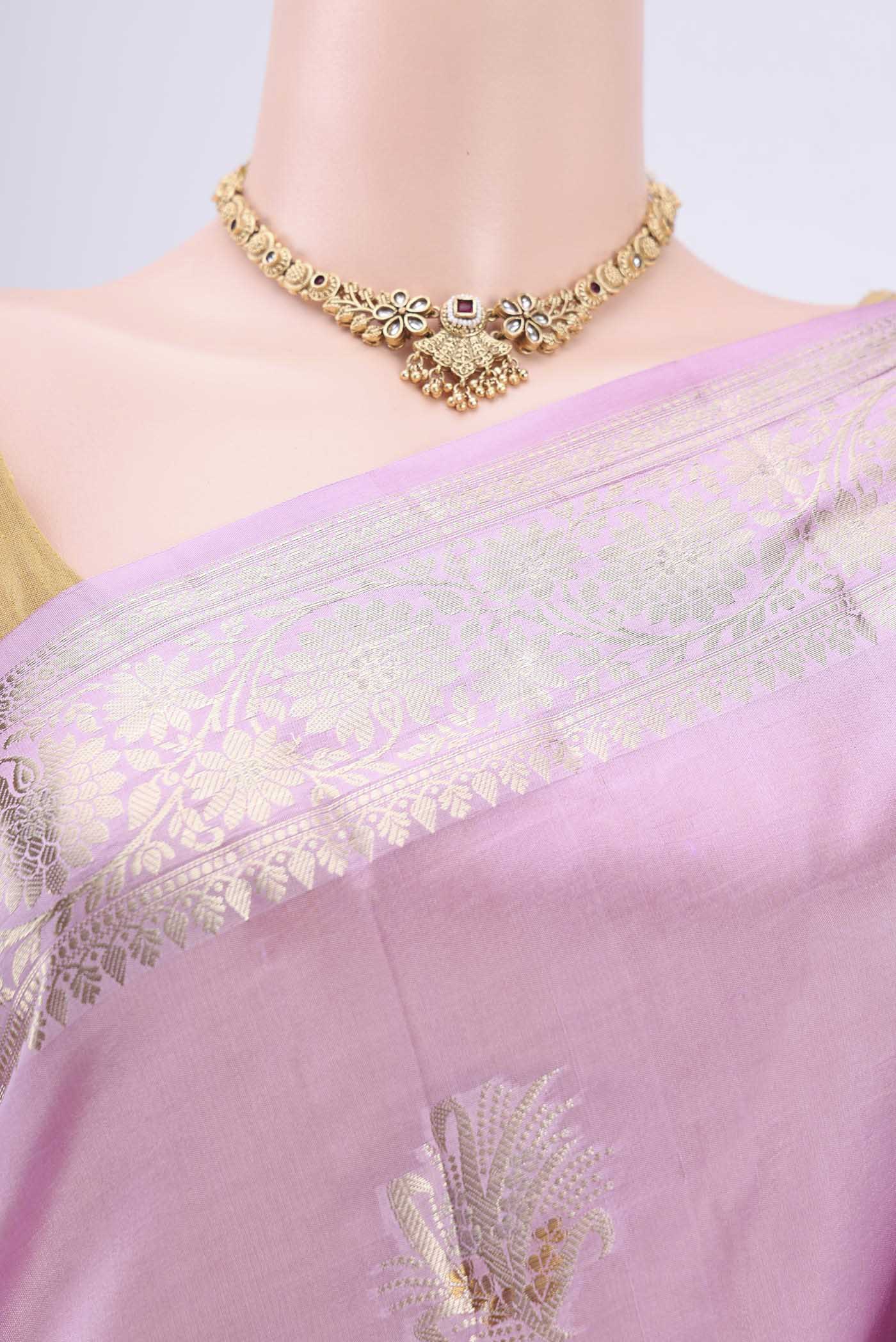 Lavender Banarasi Raw Silk Saree - Image 2