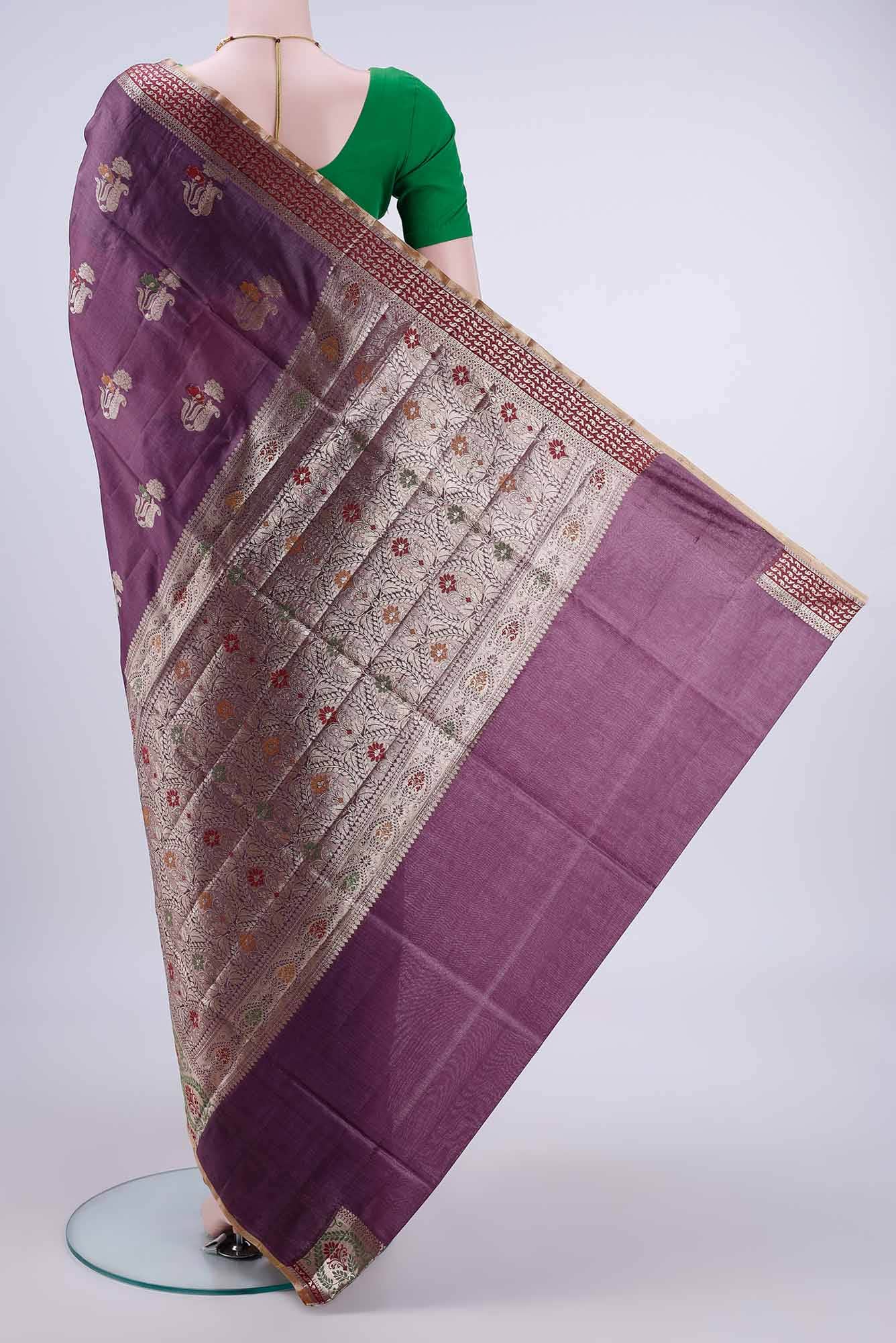 Mauve Banarasi Tussar Silk Saree - Image 2