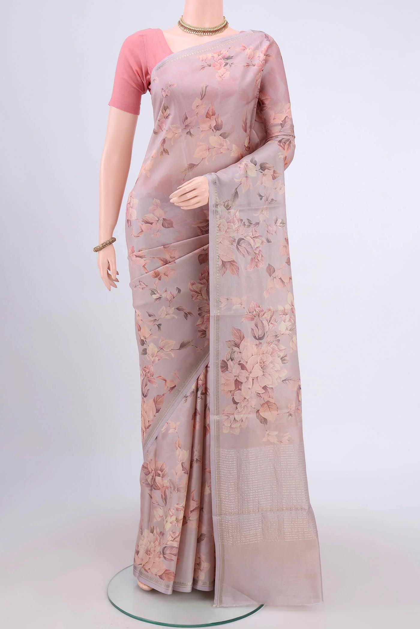 Rose Gold Tussar Silk Saree
