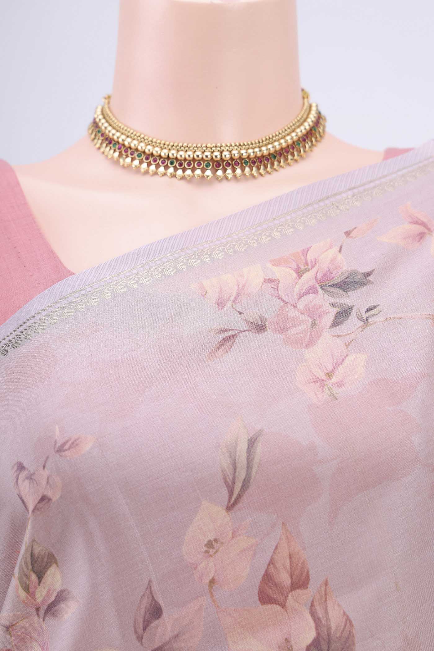 Rose Gold Tussar Silk Saree - Image 2