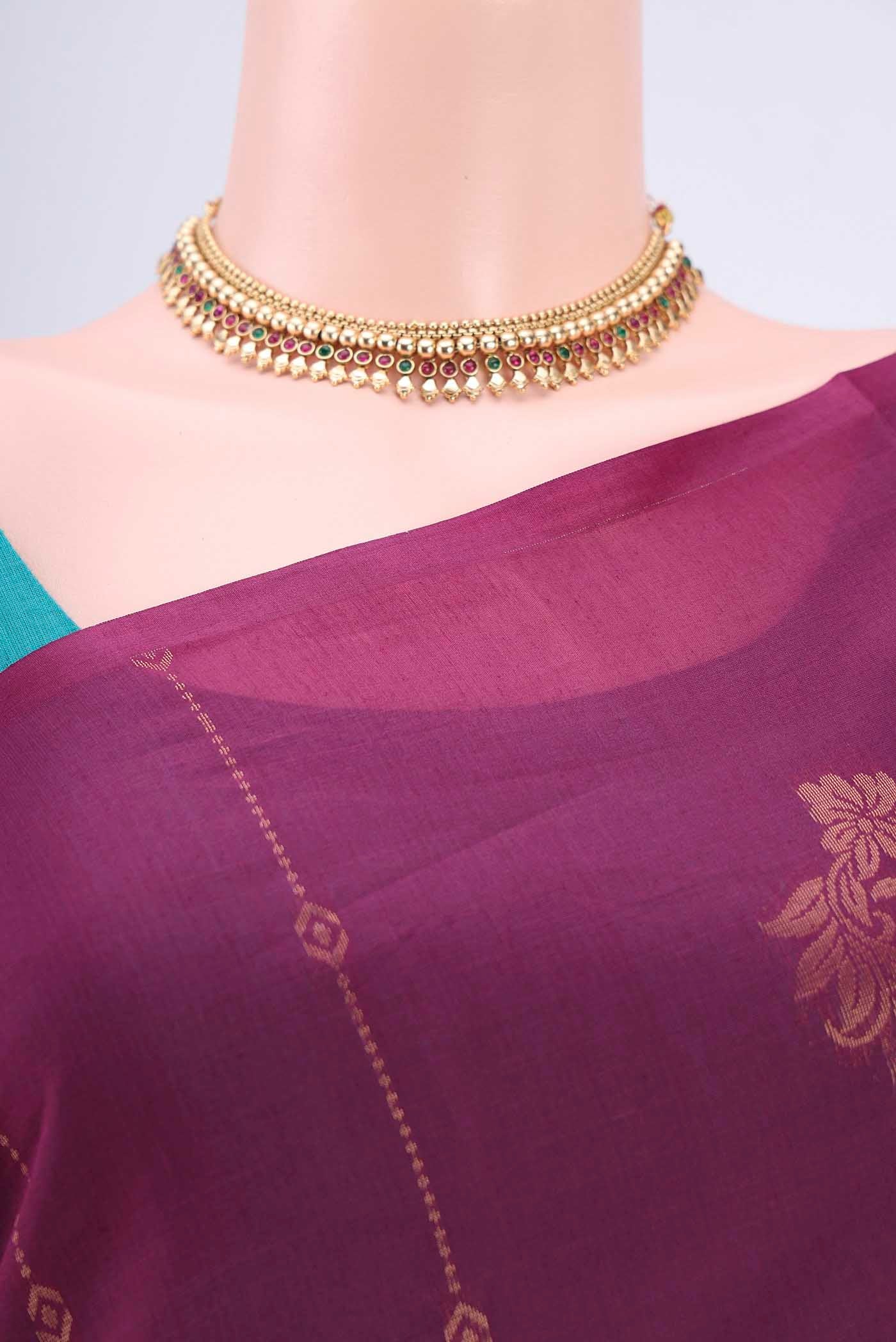 Purple Silk Cotton Saree - Image 2