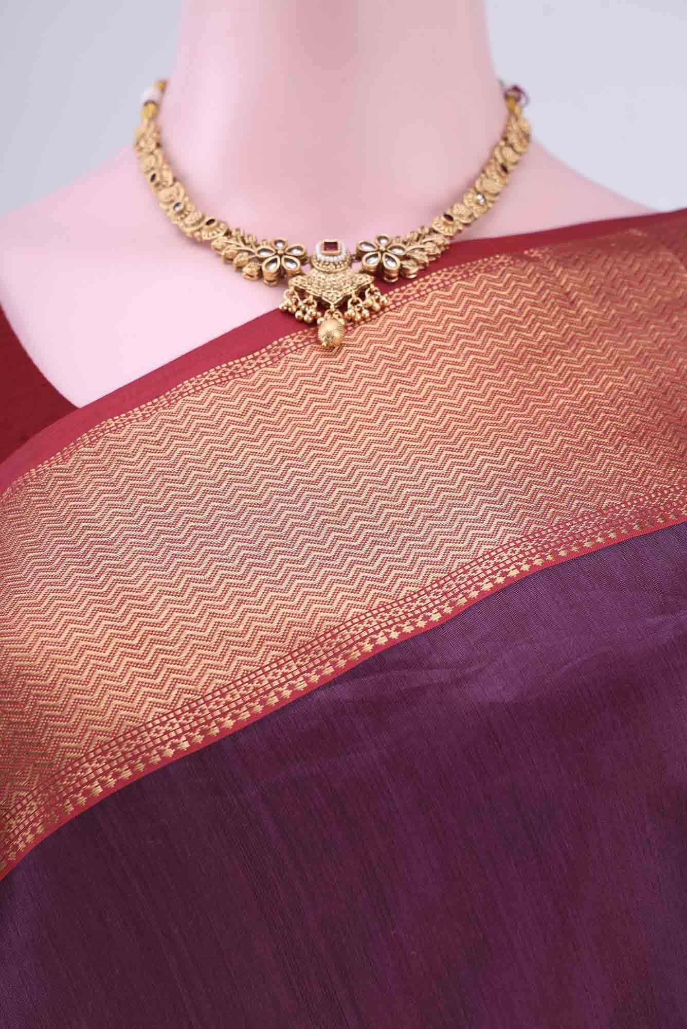 Mauve Maheshwari Silk Cotton Saree - Image 3