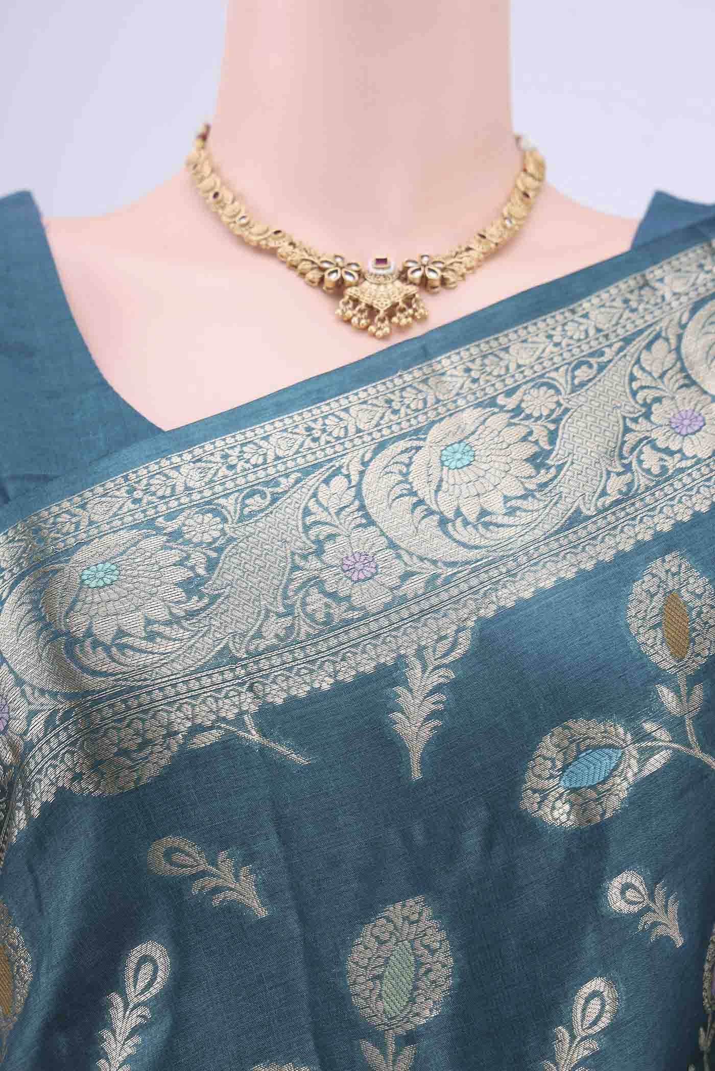 Maya Blue Banarasi Raw Silk Saree - Image 2