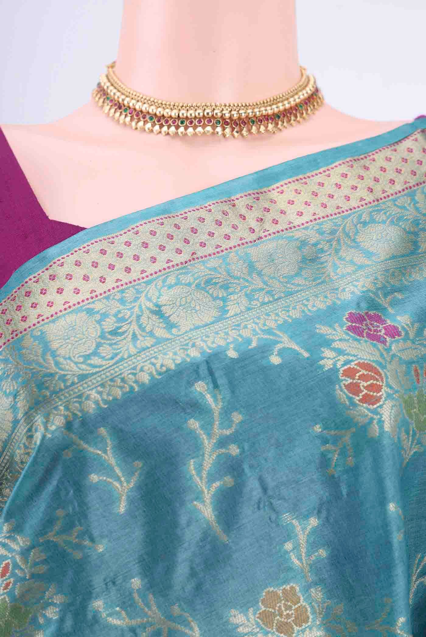 Blue Banarasi Tussar Silk Saree - Image 2