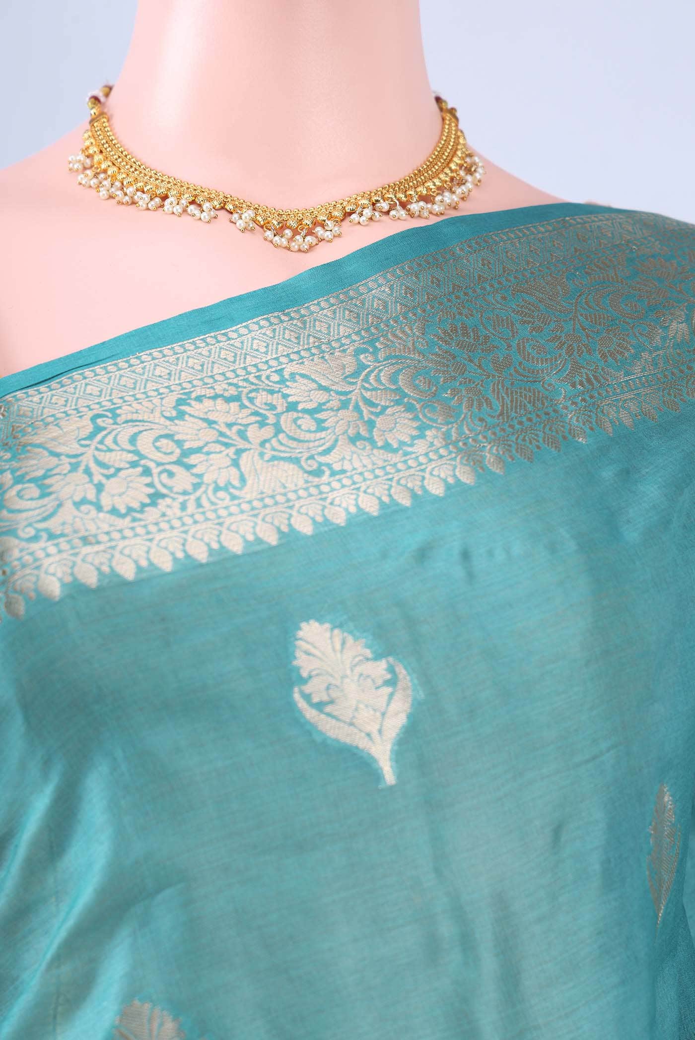 Maya Blue Banarasi Tussar Silk Saree - Image 3