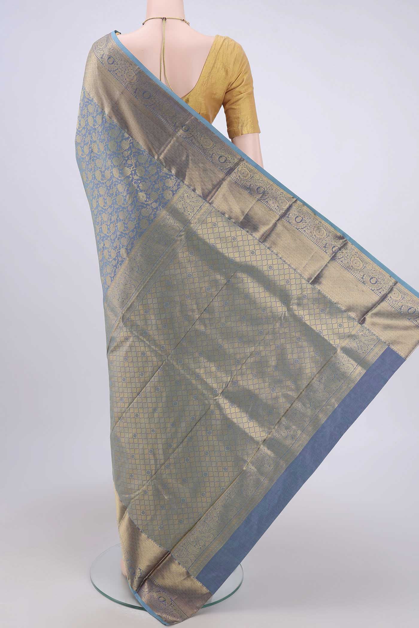 Light Blue Dual Tone Bangalore Silk Saree - Image 3