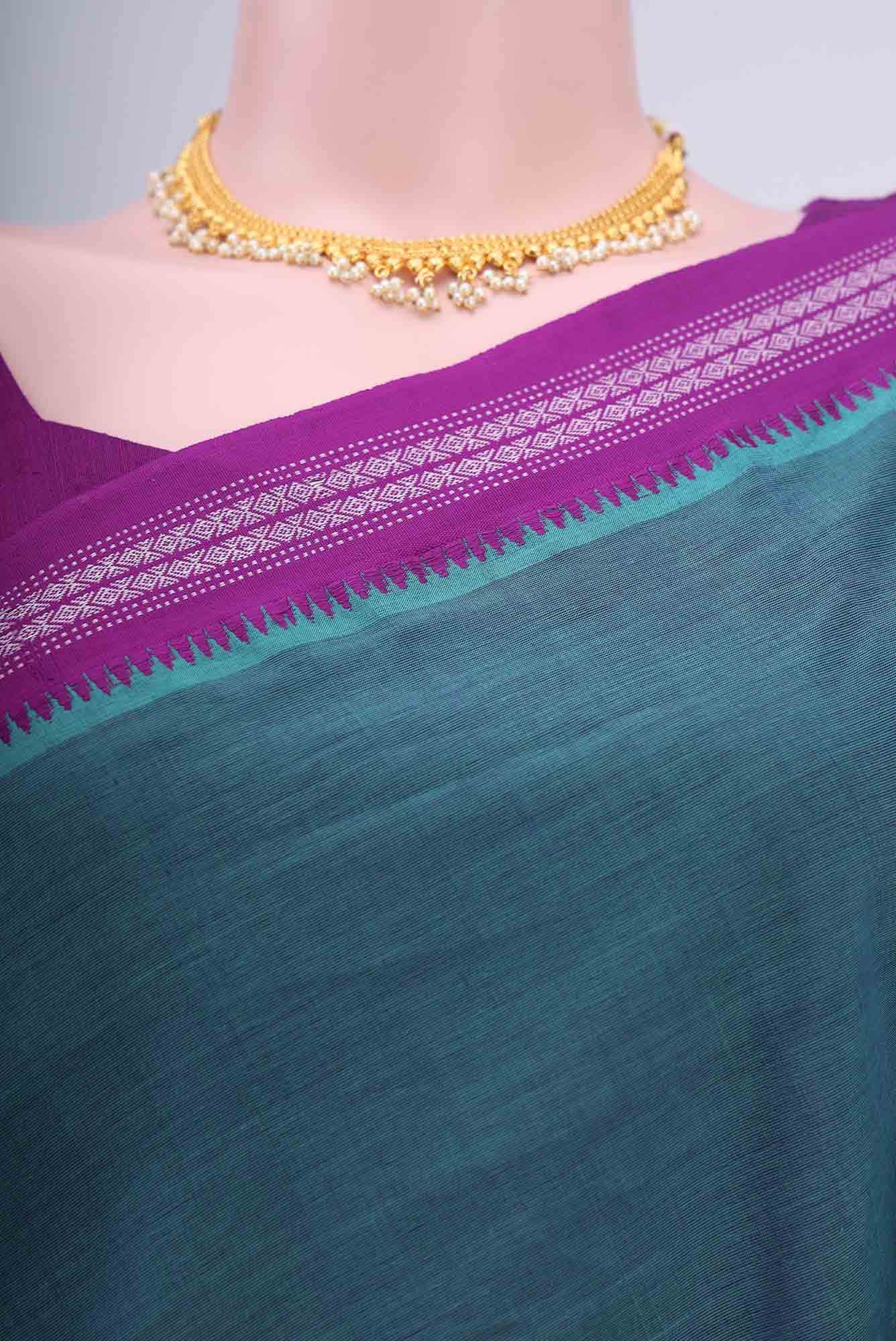 Maya Blue Khadi Cotton Saree - Image 3