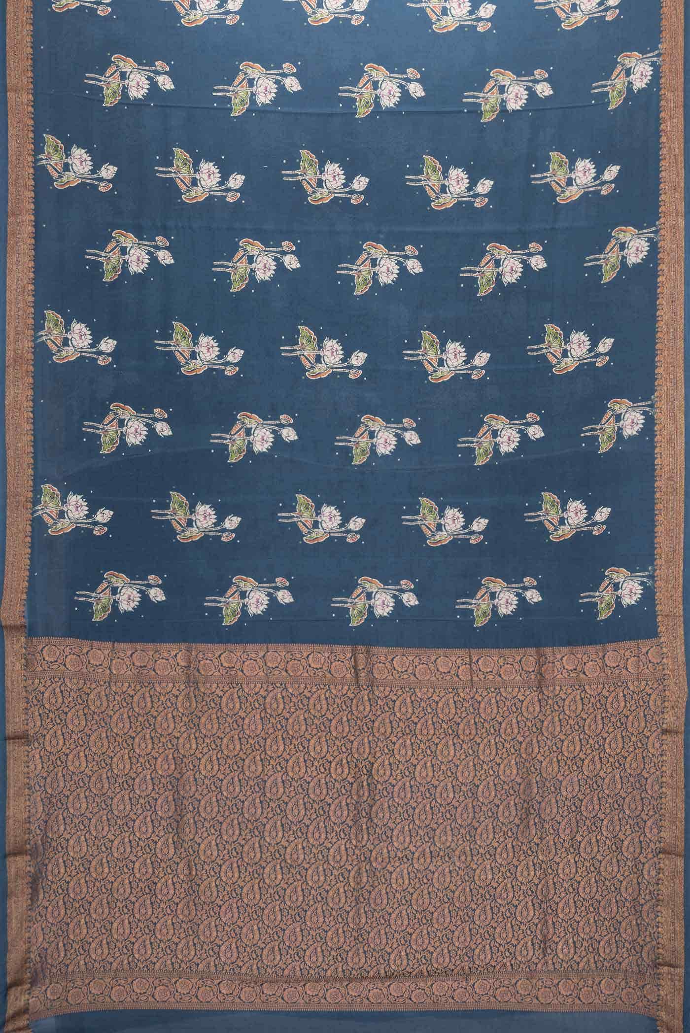 Maya Blue Satin Crepe Saree - Image 4