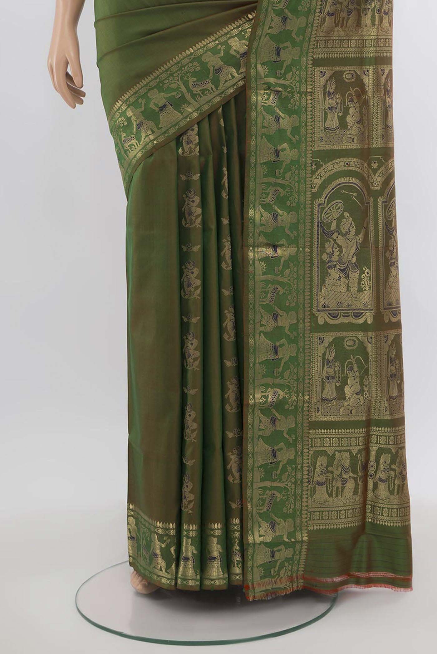 Mehandi Green Baluchari Silk Saree - Image 3