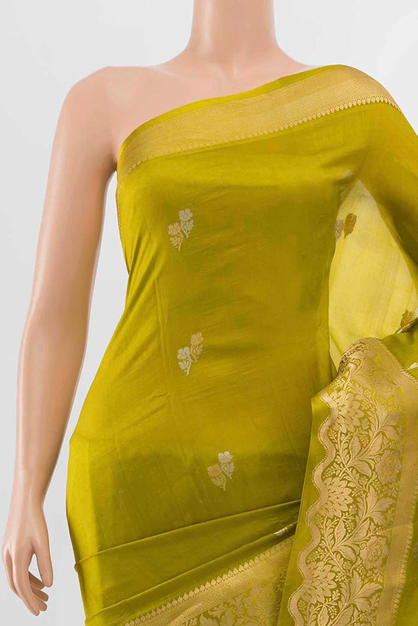 Mehandi Green Banarasi Katan Silk Saree - Image 2