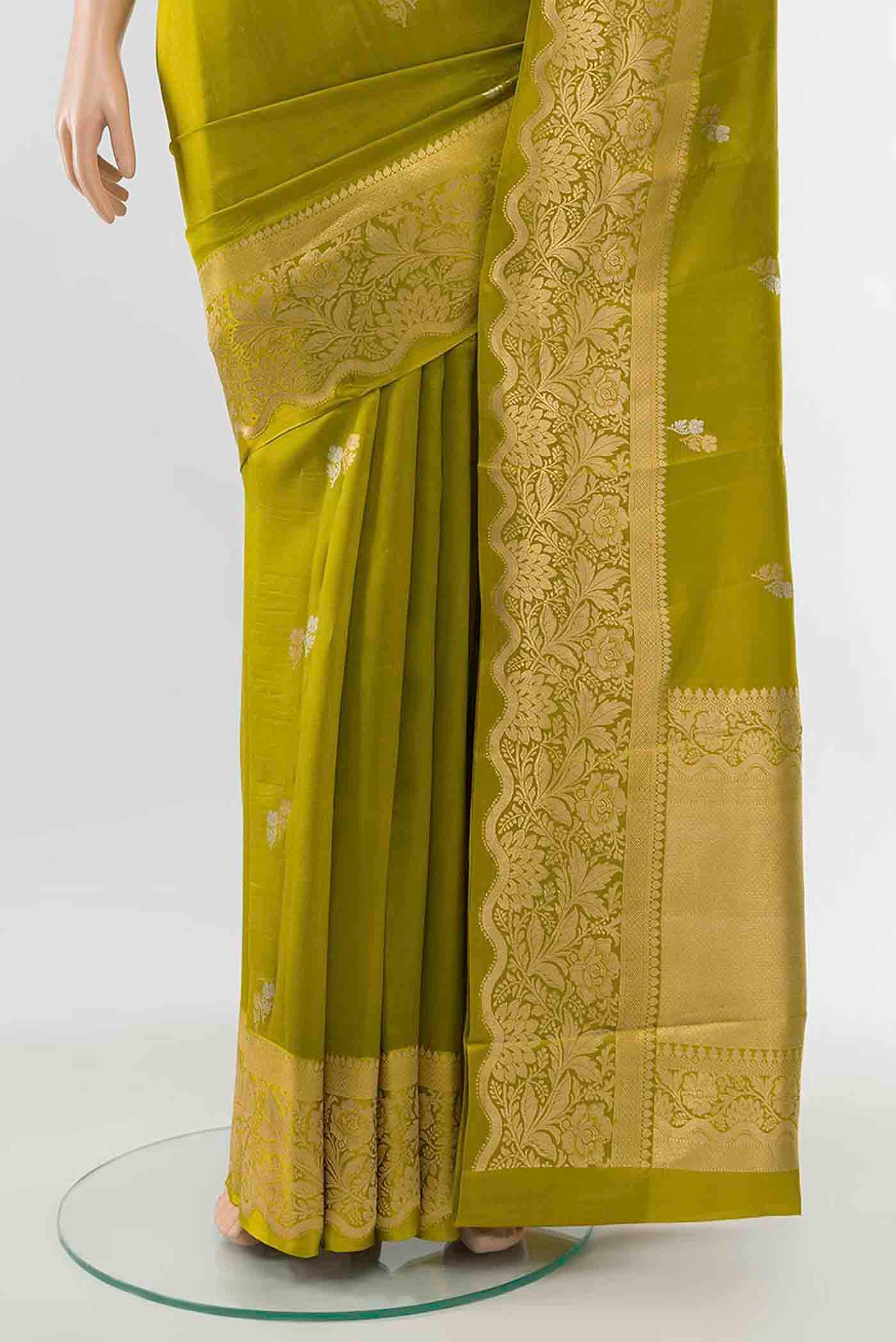 Mehandi Green Banarasi Katan Silk Saree - Image 3