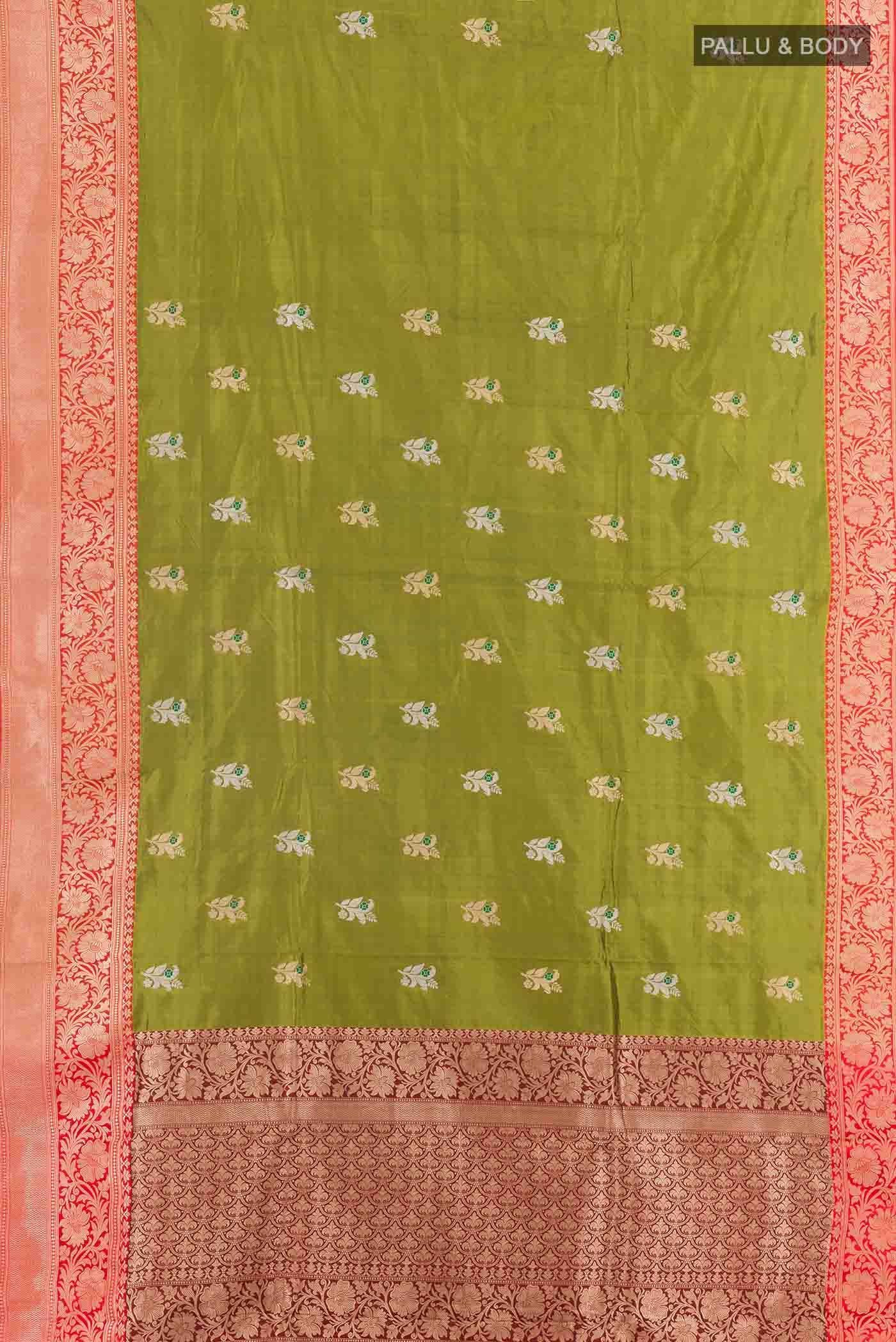 Mehandi Green Banarasi Katan Silk Saree - Image 3