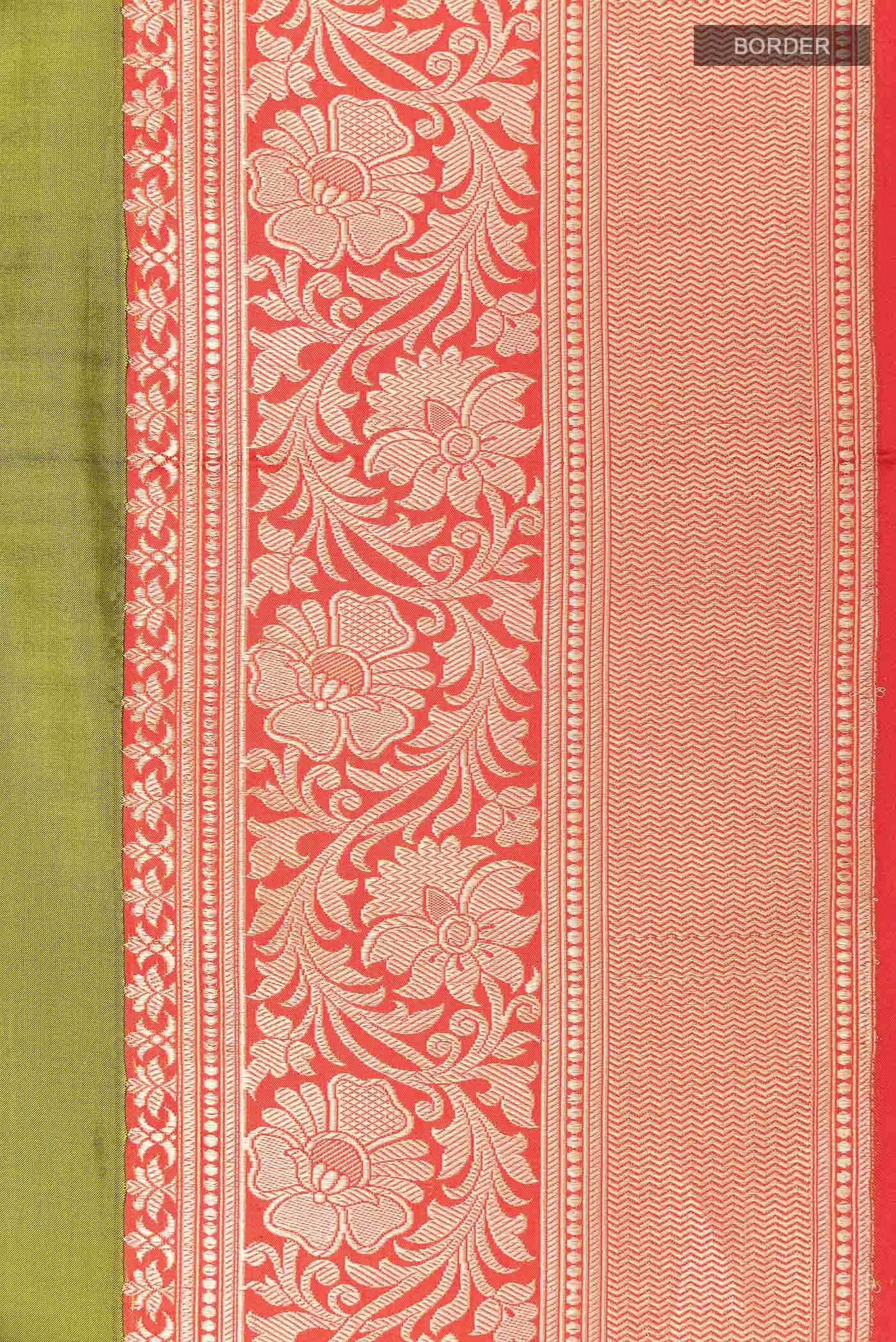 Mehandi Green Banarasi Katan Silk Saree - Image 4